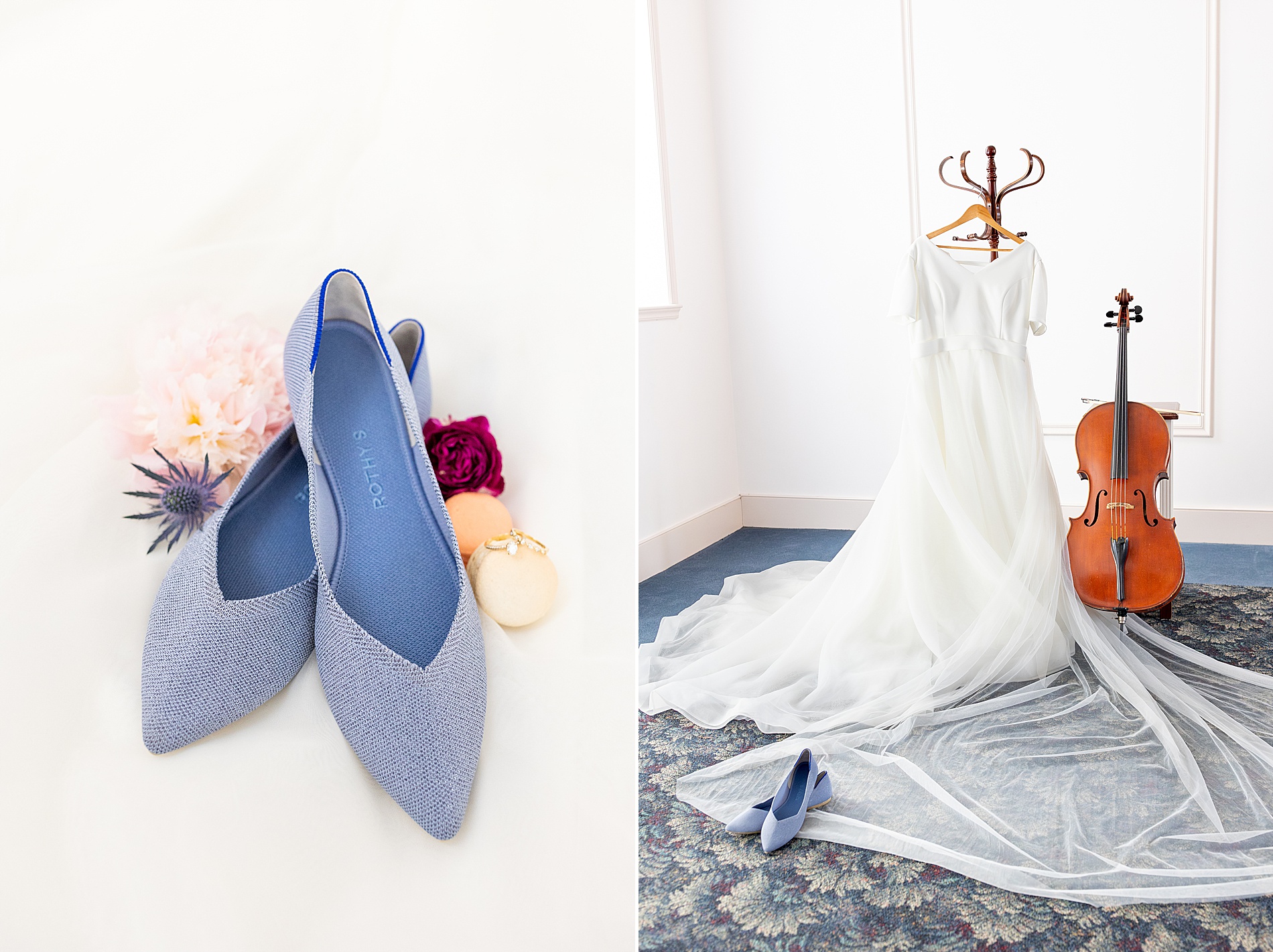 bride's wedding dress and shoes
