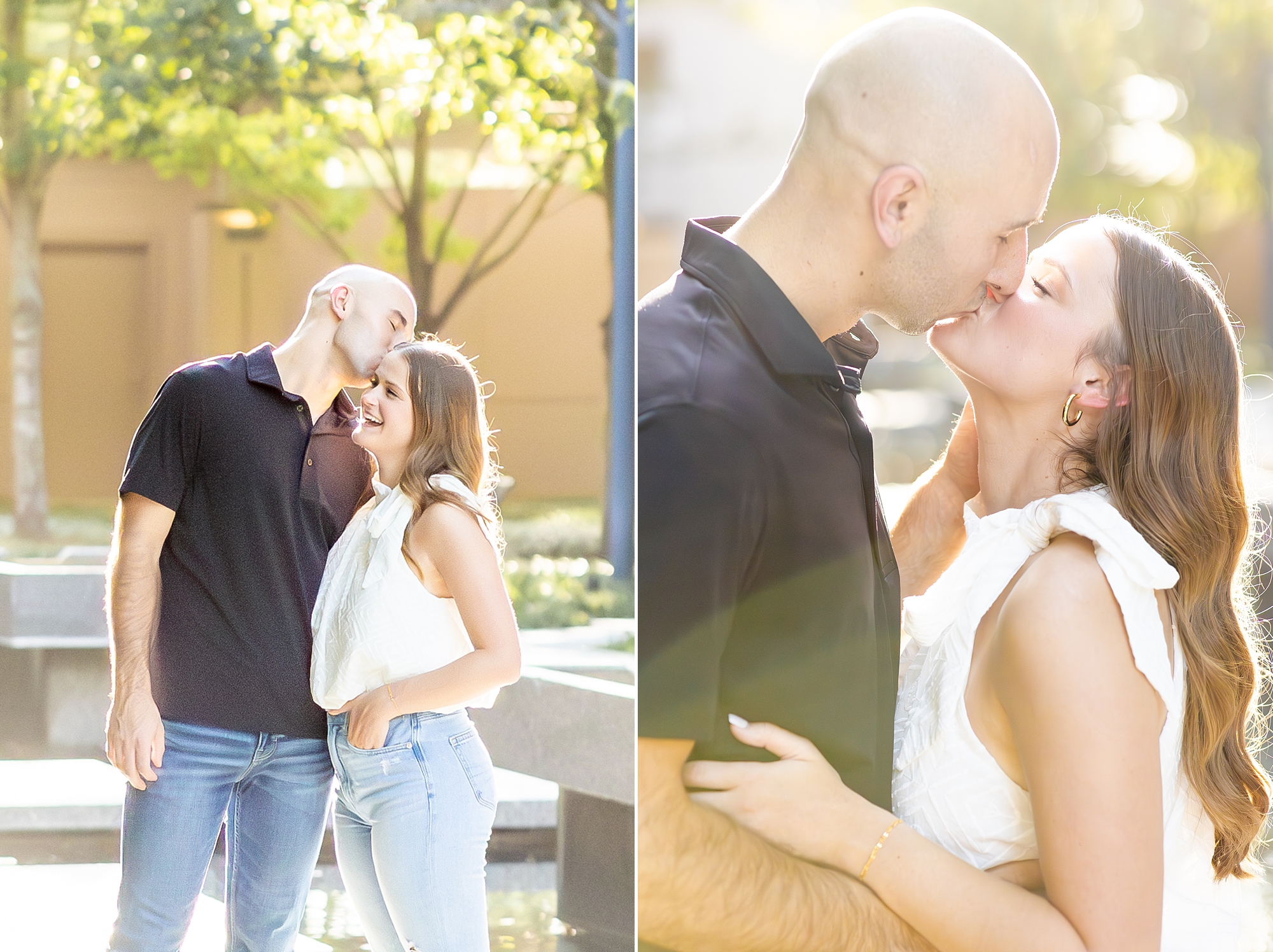 Couple kiss during engagement 