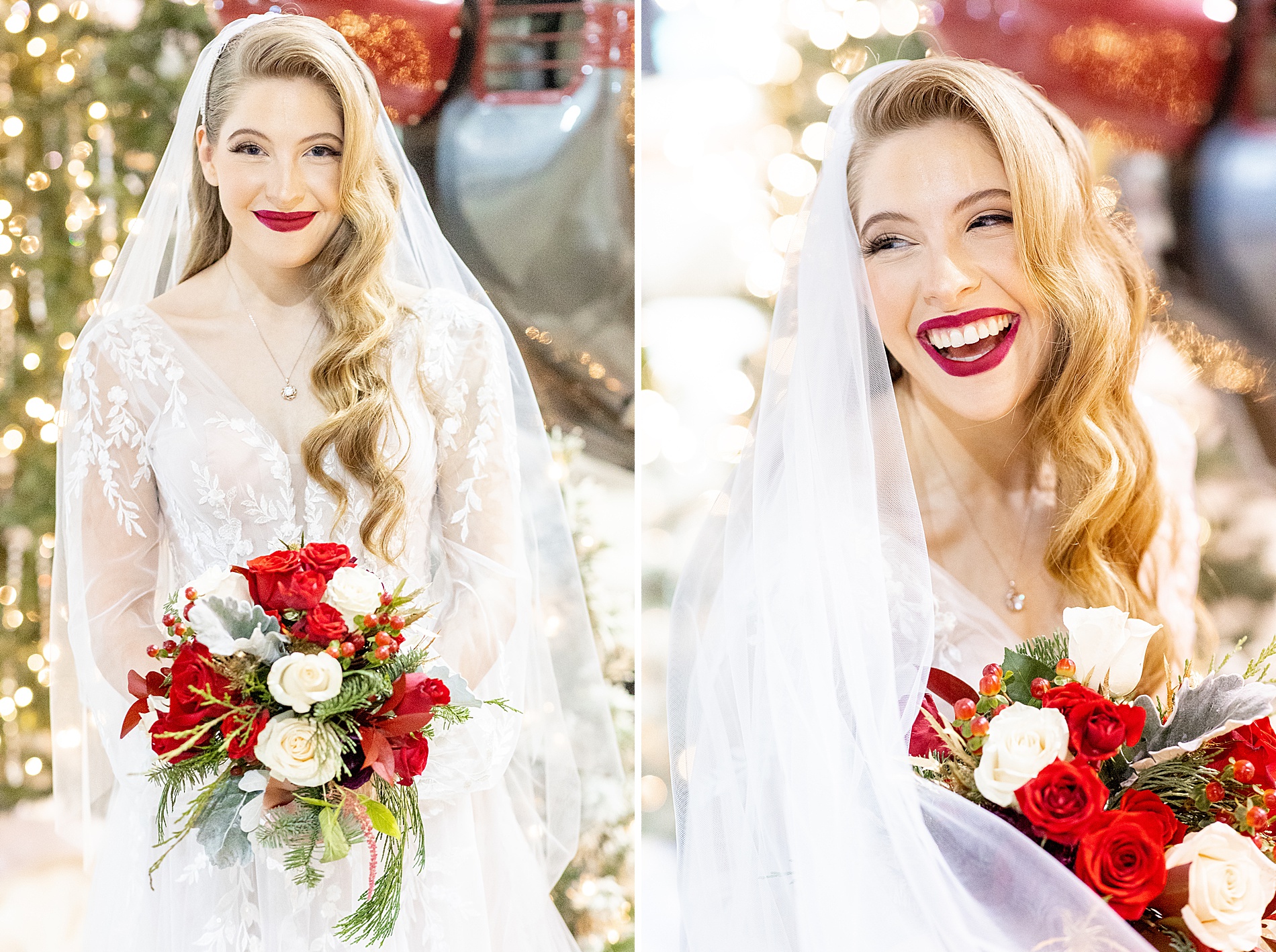 timeless bridal portraits from Christmas wedding 