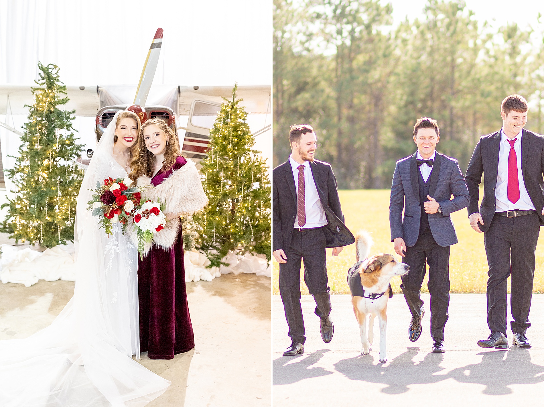 bridal party portraits from Romantic Vintage Christmas Wedding