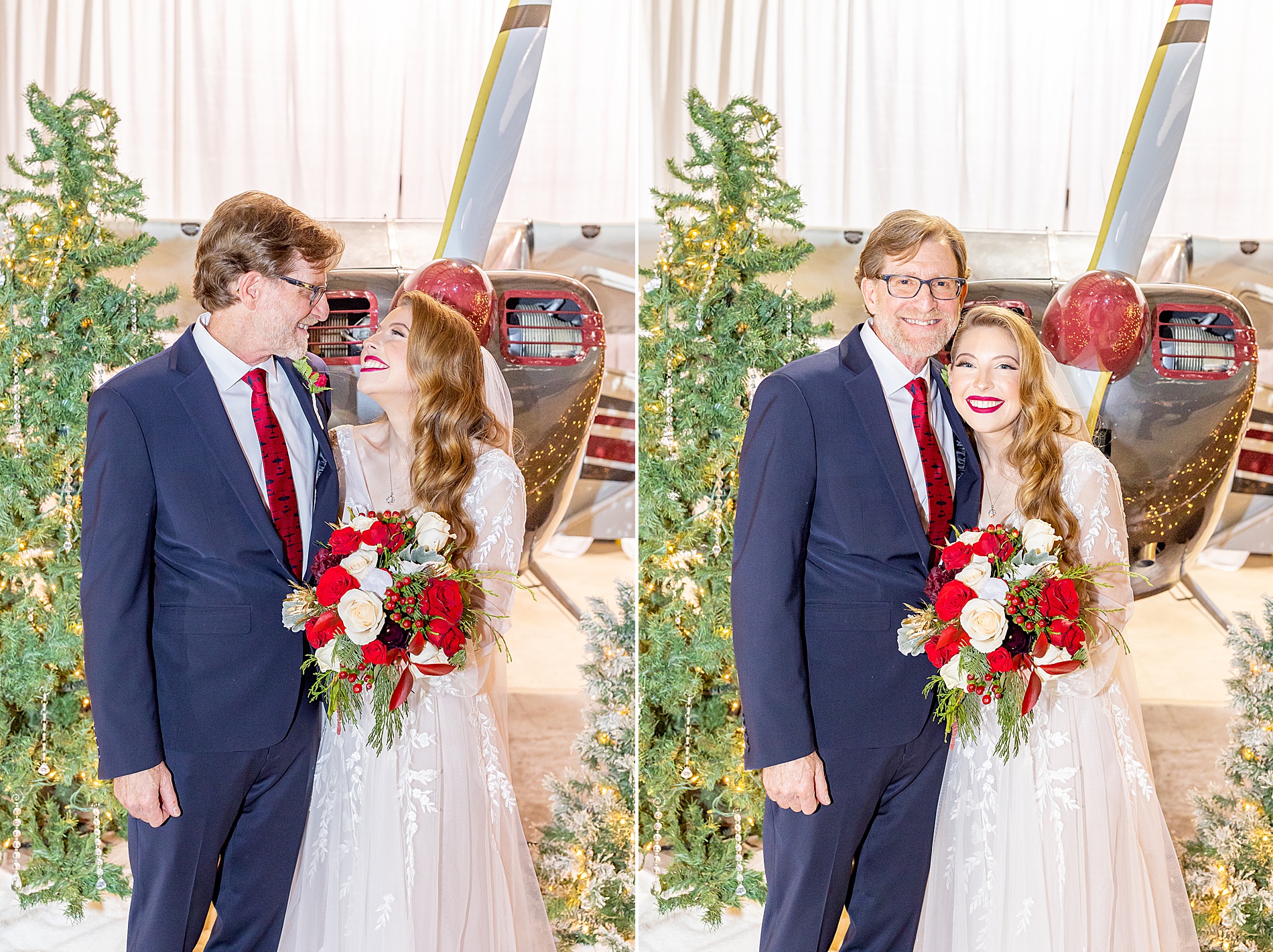 bride with her father before Romantic Vintage Christmas Wedding