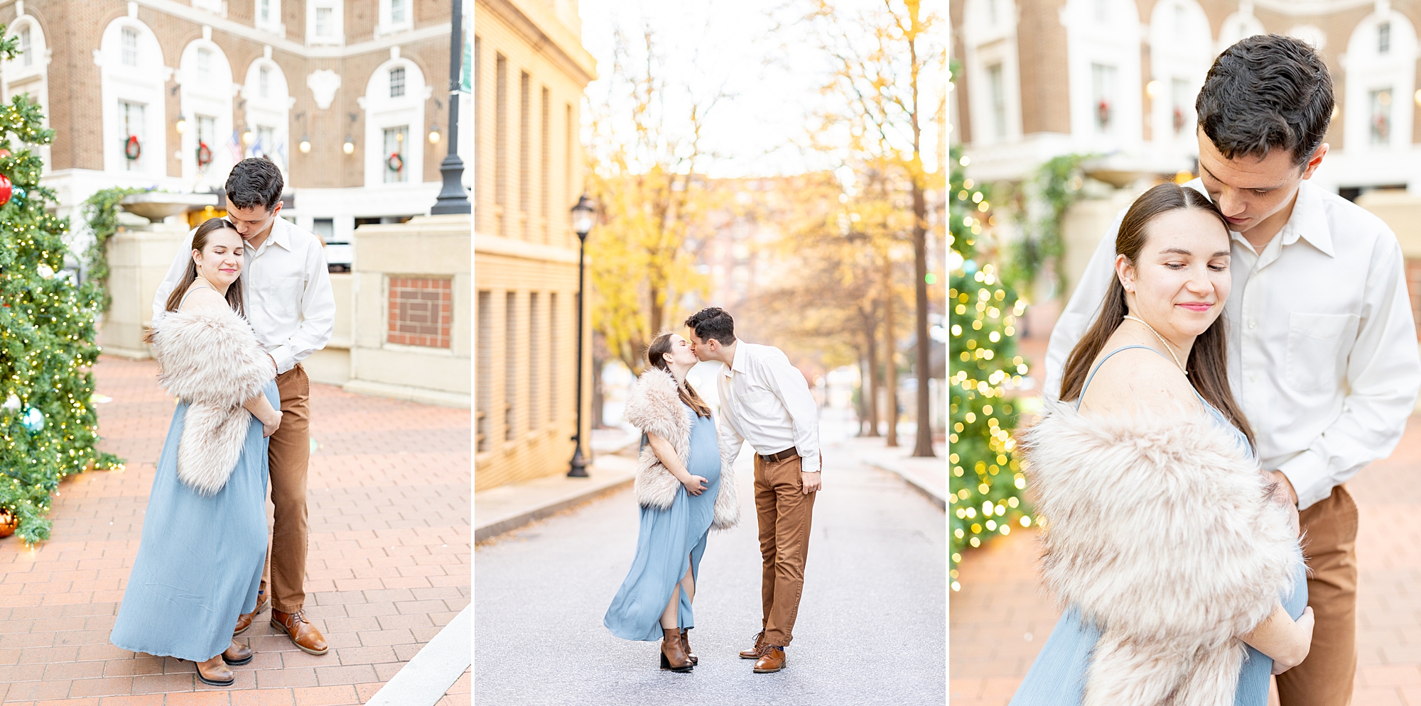 charming downtown Christmas maternity session in downtown Greenville