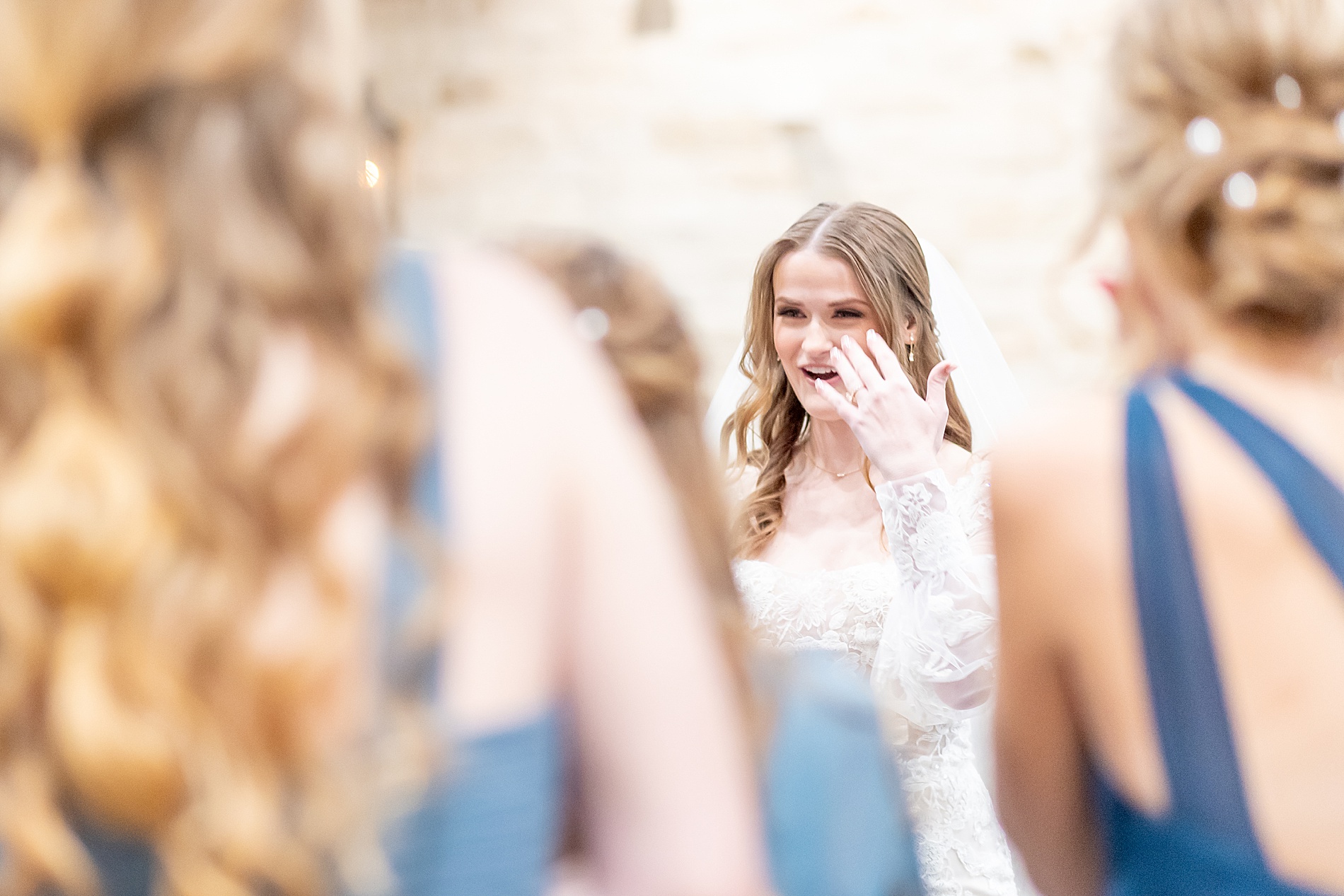 candid portraits from first look with bridesmaids
