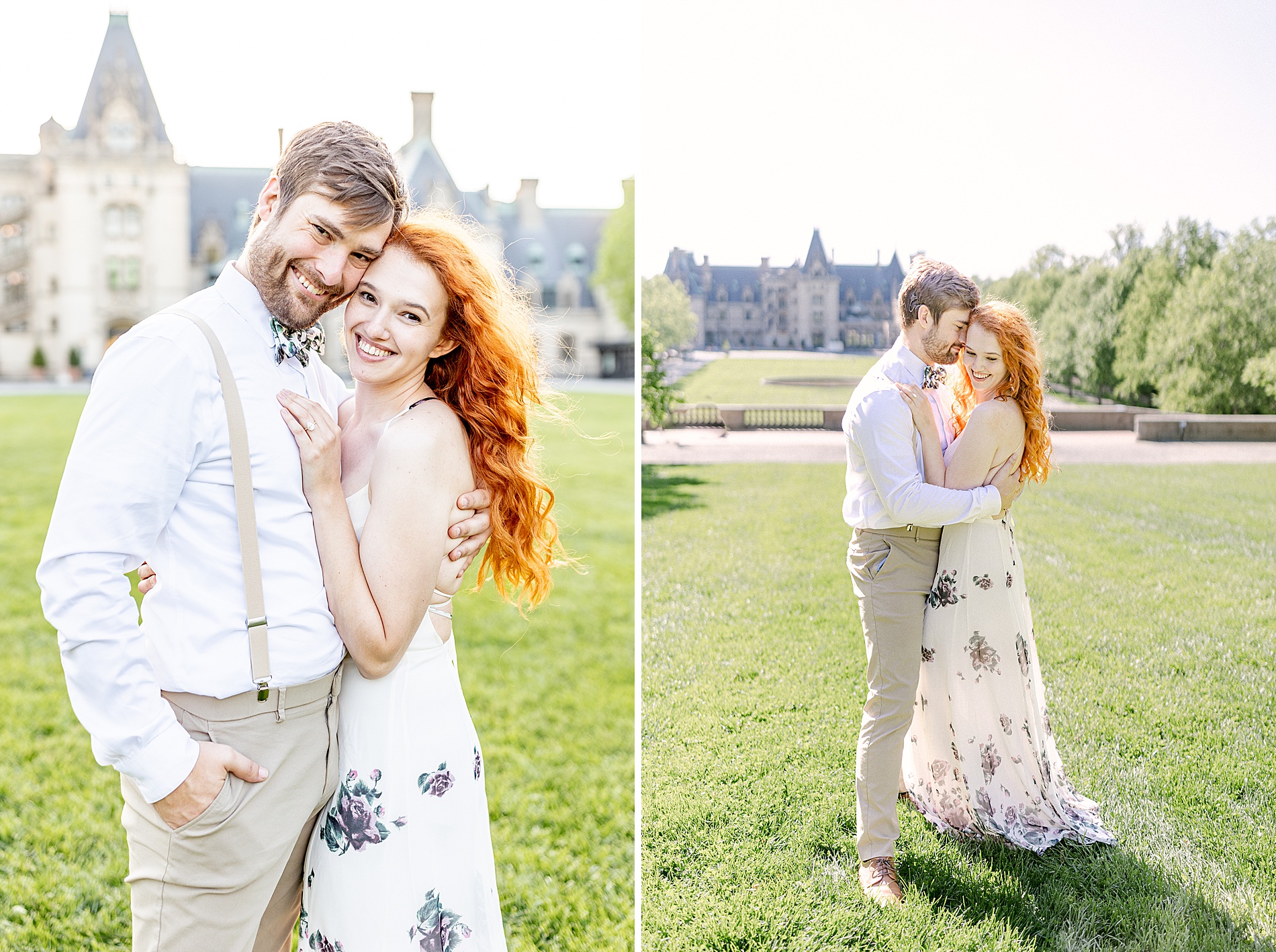 engaged couple on grounds of Biltmore Estate 