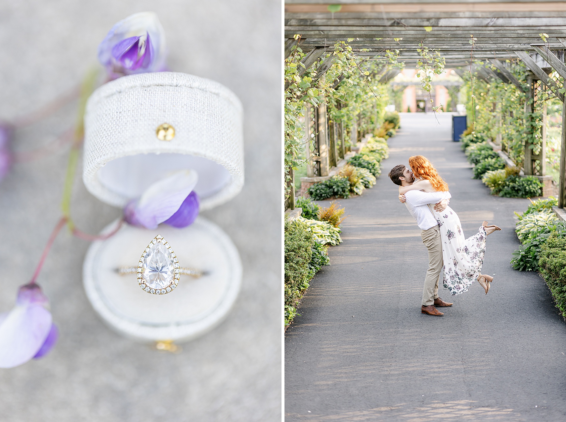 engagement ring and couple during engagement session