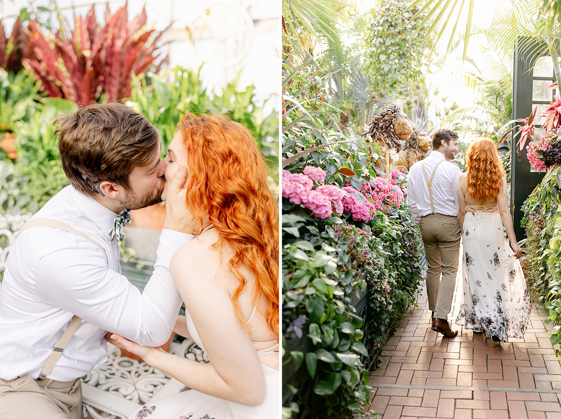 couple walk through conservatory during Romantic Biltmore Estate Engagement Session