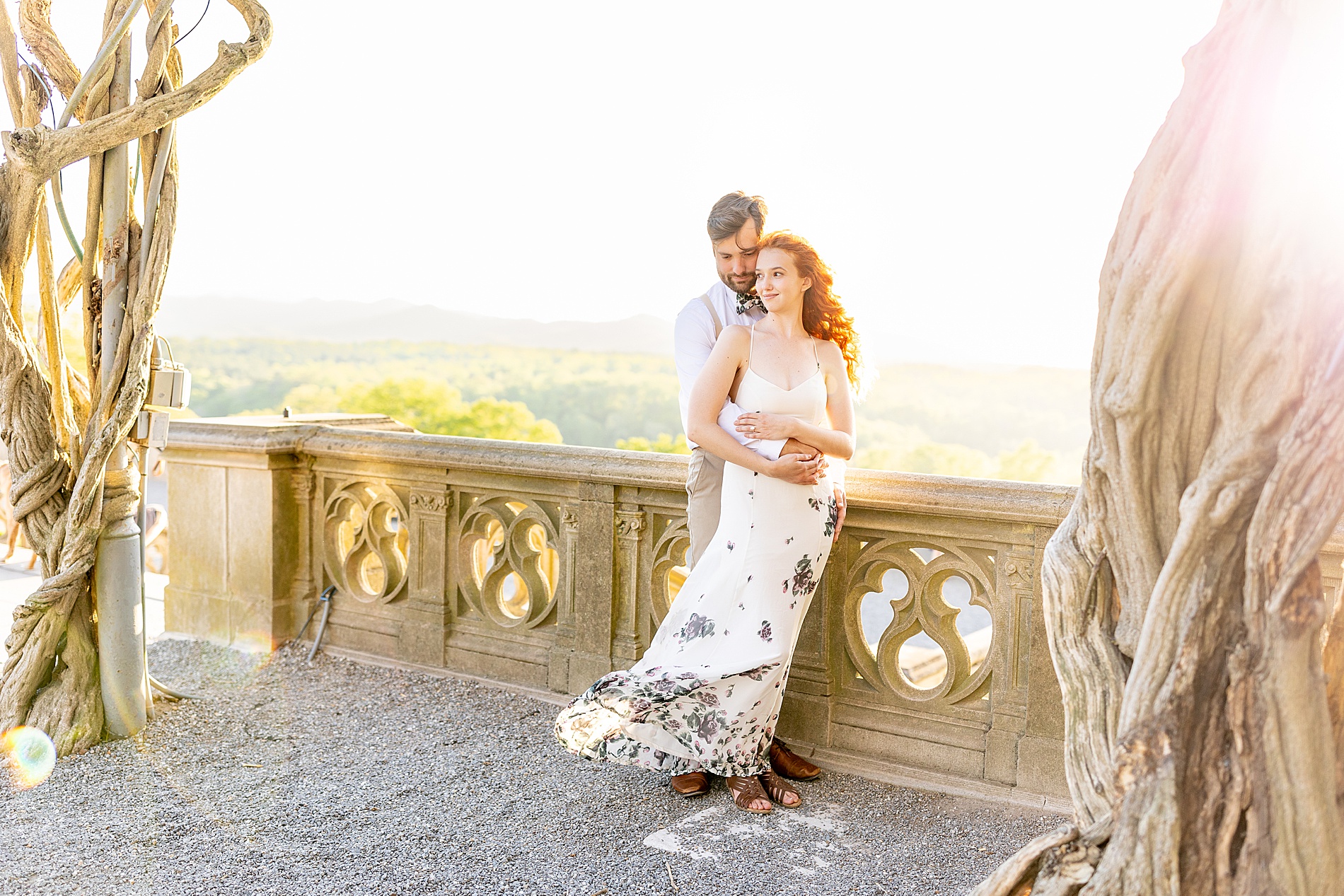 sunset engagement photos on balcony