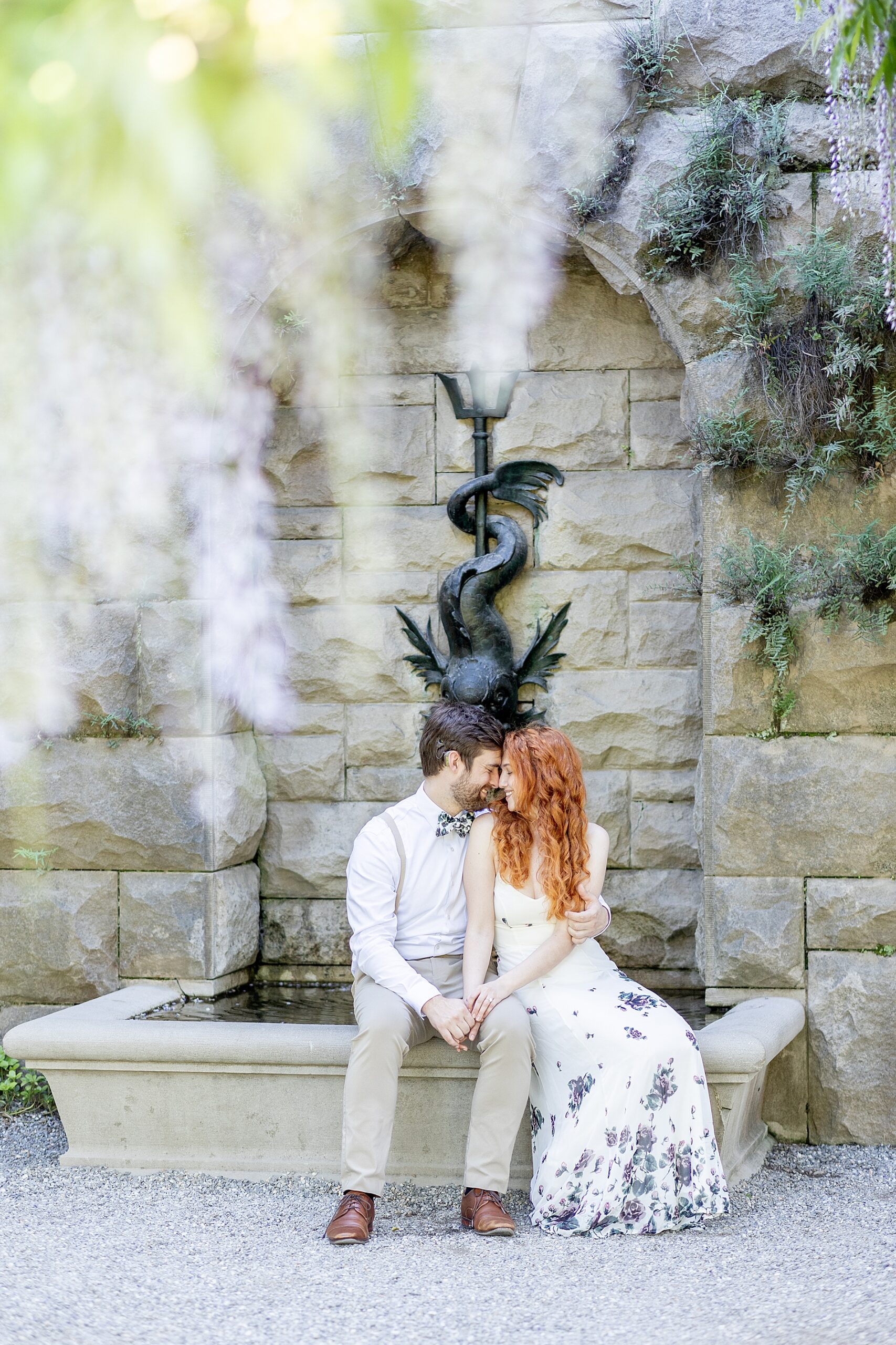 Romantic Biltmore Estate Engagement Session by fountain