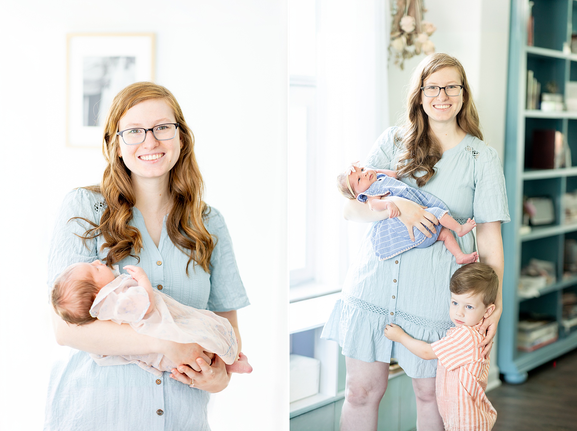 mom with her kids during In-Home Lifestyle Newborn Session