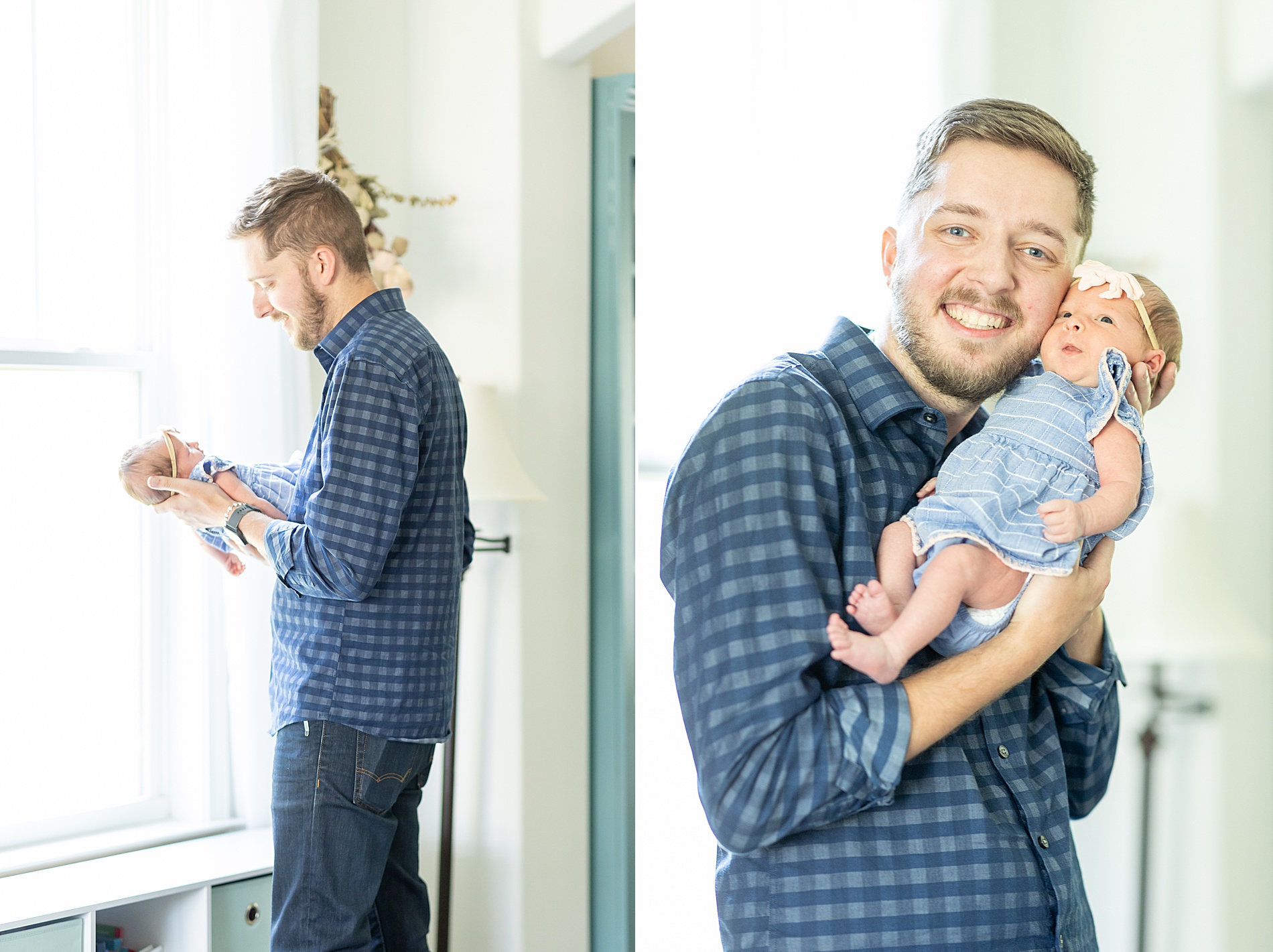 dad holds his newborn girl during In-Home Lifestyle Newborn Session