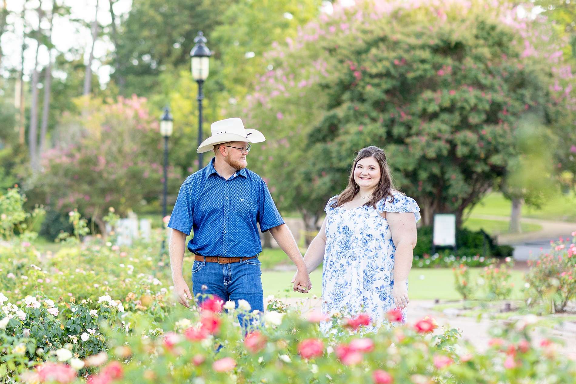 engagement photos in flower field 