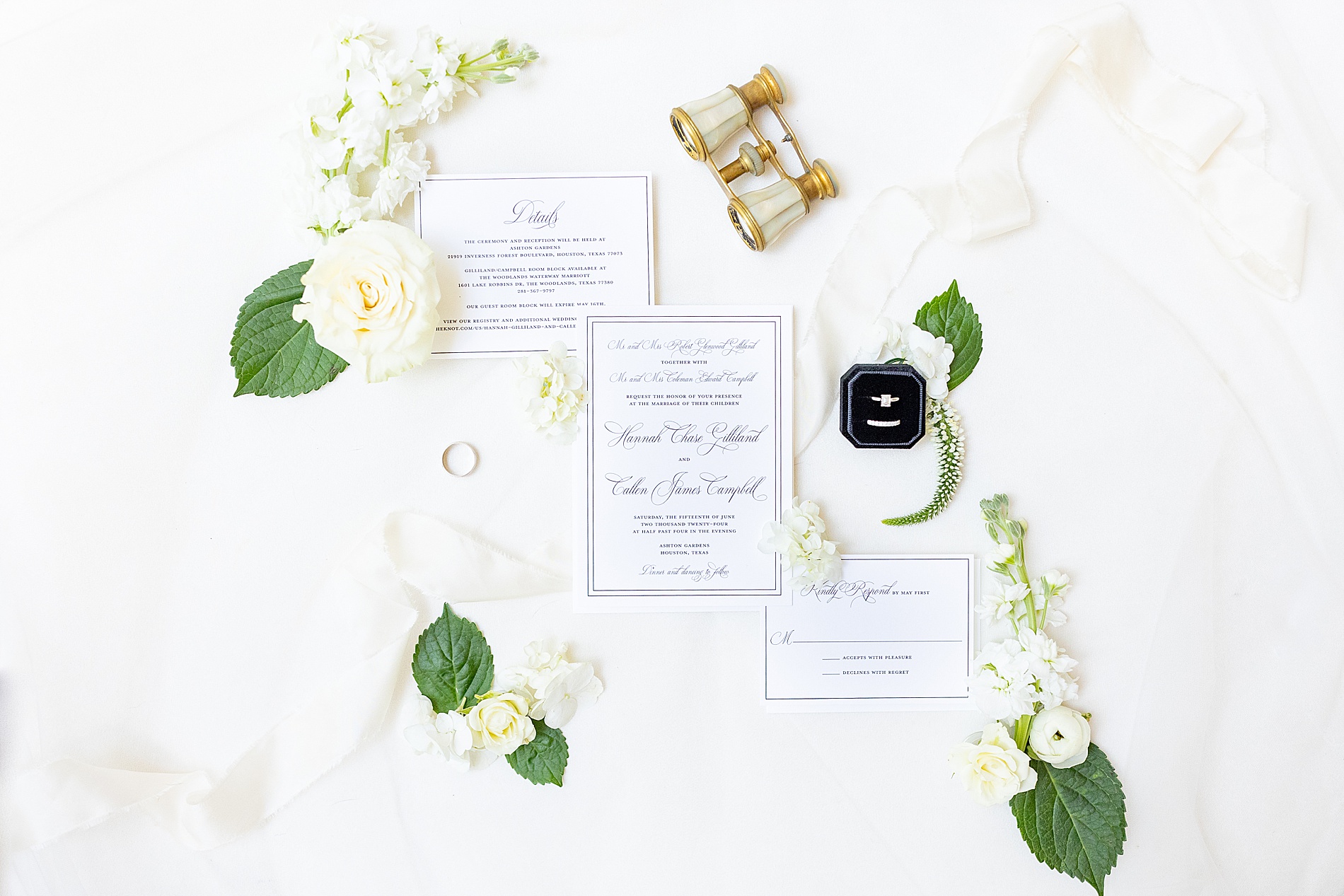 classic details and flat lay design from Black and White Wedding at Ashton Gardens