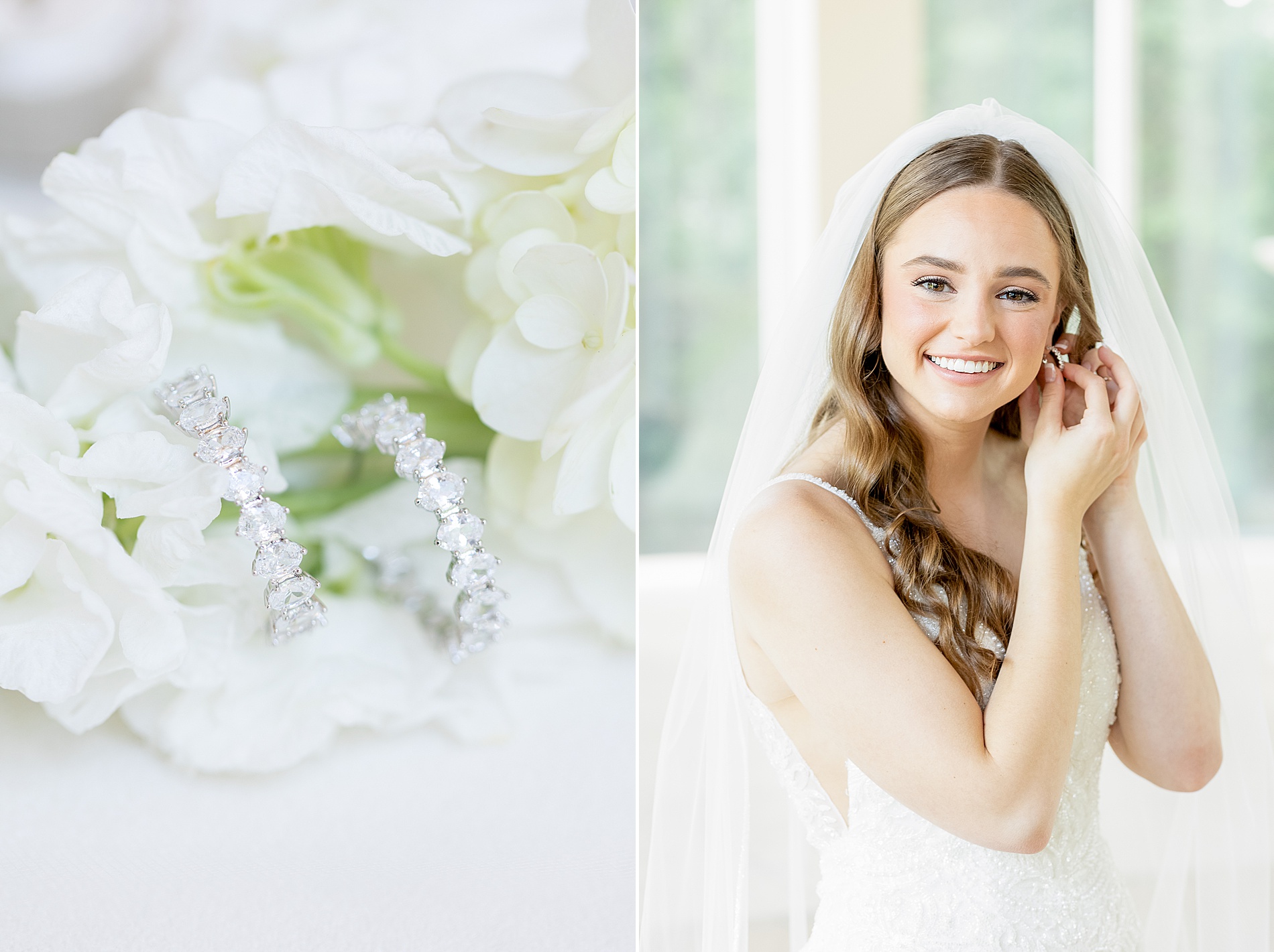 bride putting earrings in 