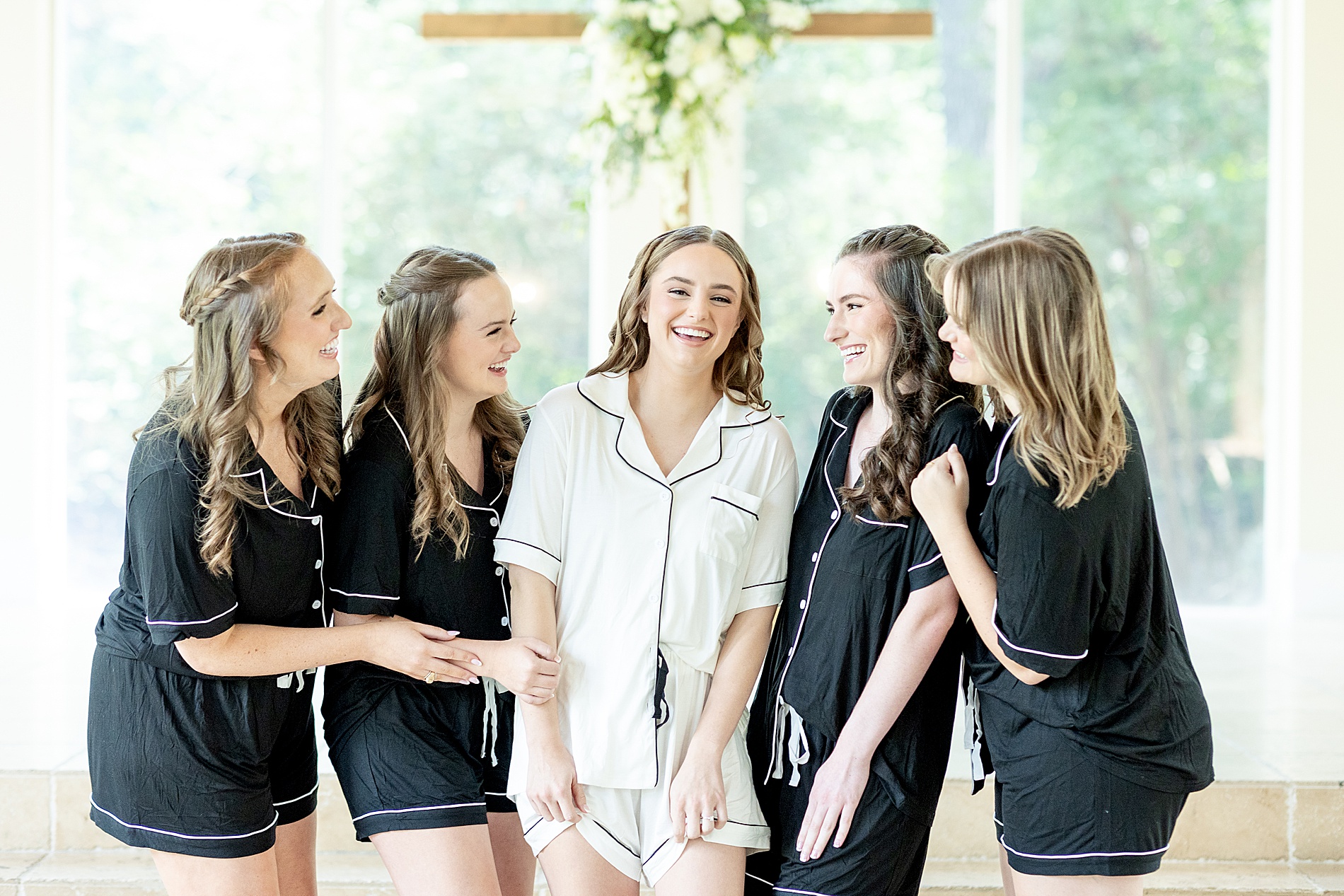 bride with bridesmaids in matching pjs