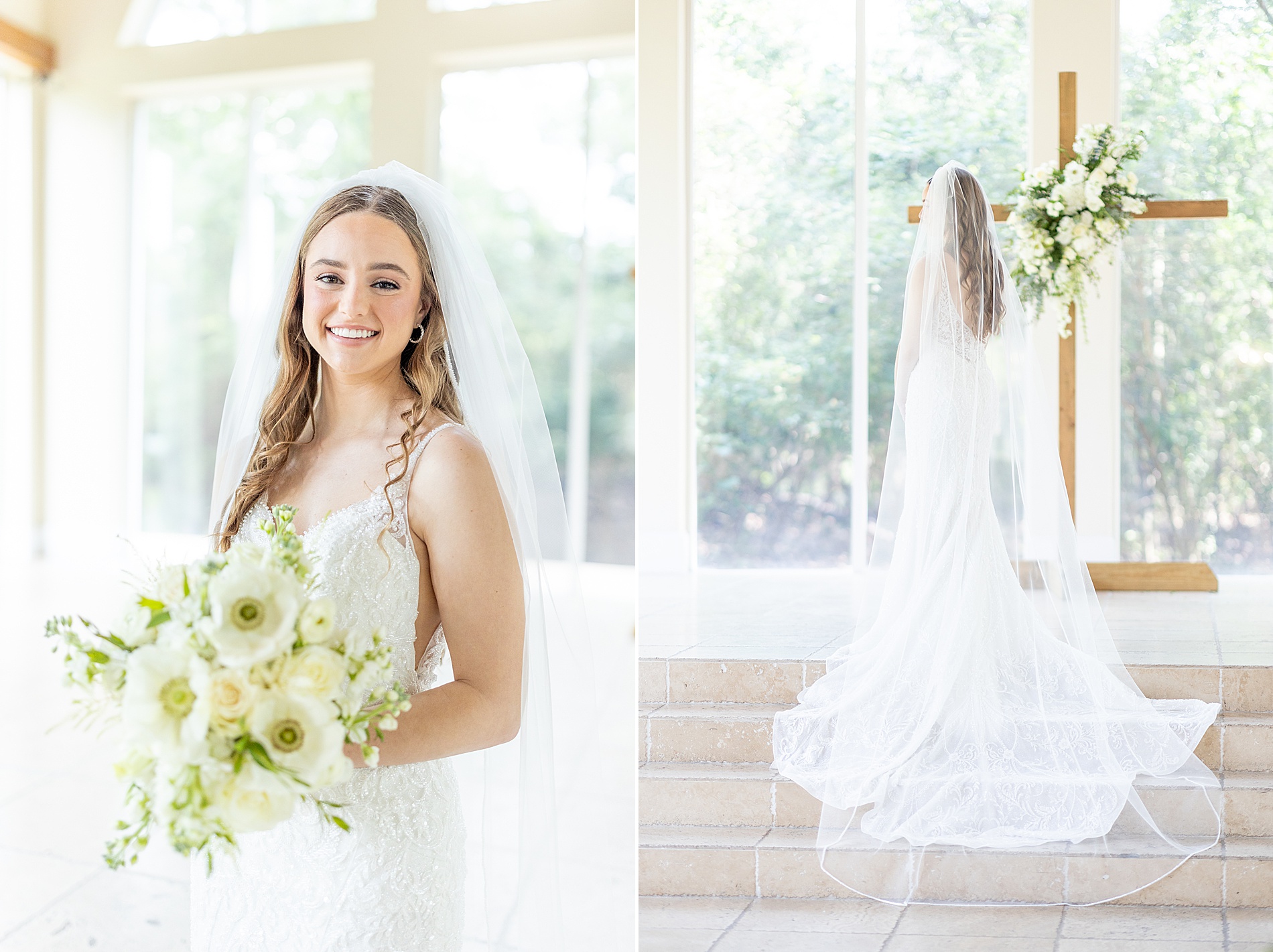 classic bridal portraits in wedding dress with timeless white bridal bouquet