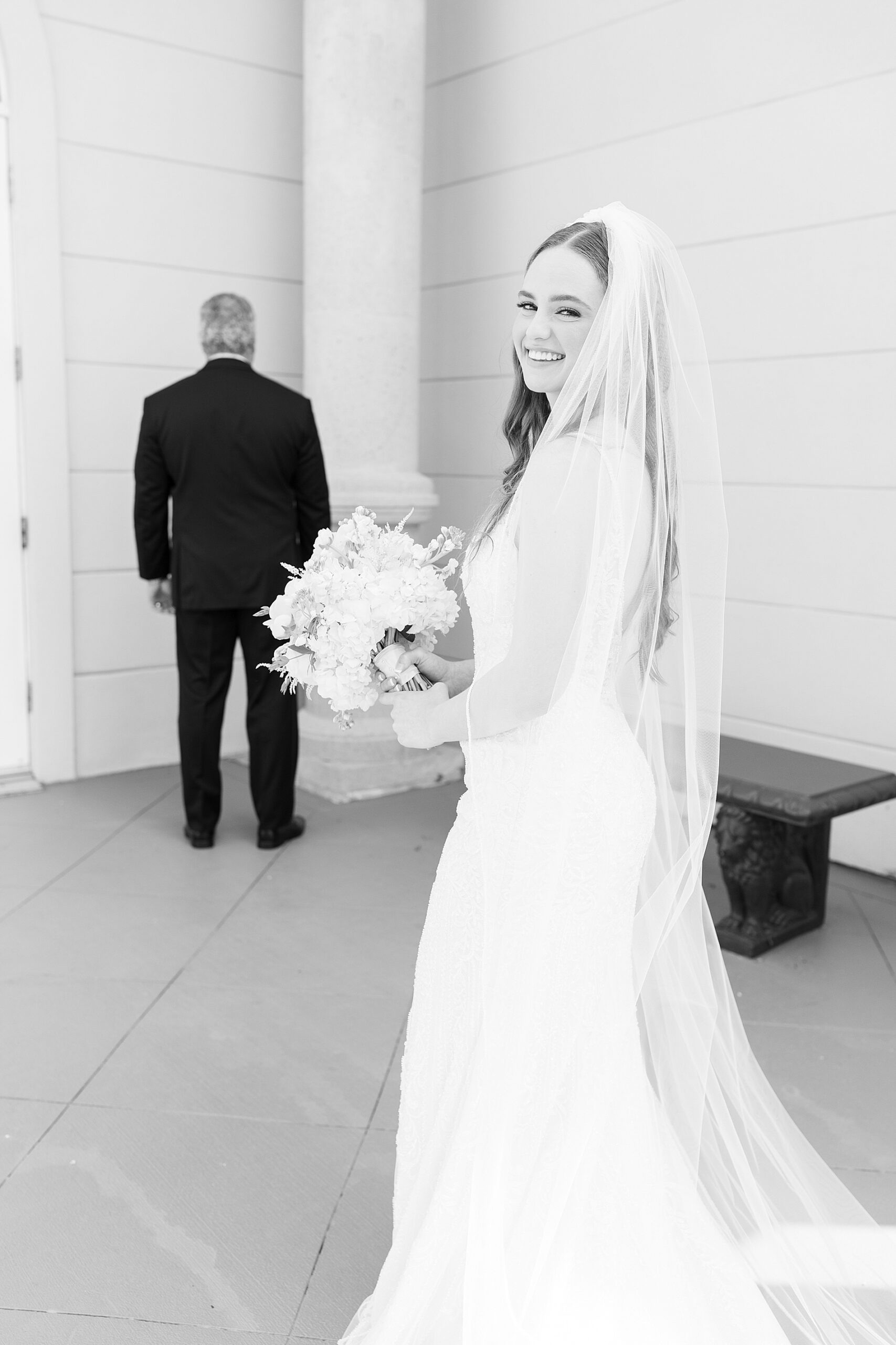 bride moments before first look with dad