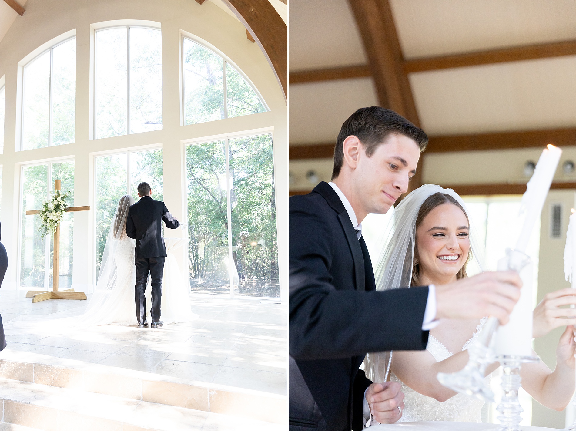 bride and groom during unity candle service