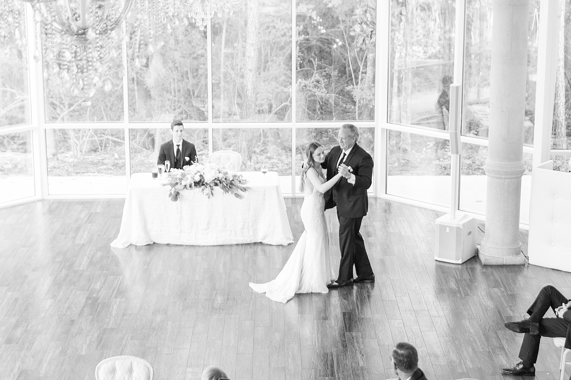 father and daughter dance at Classic Black and White Wedding at Ashton Gardens