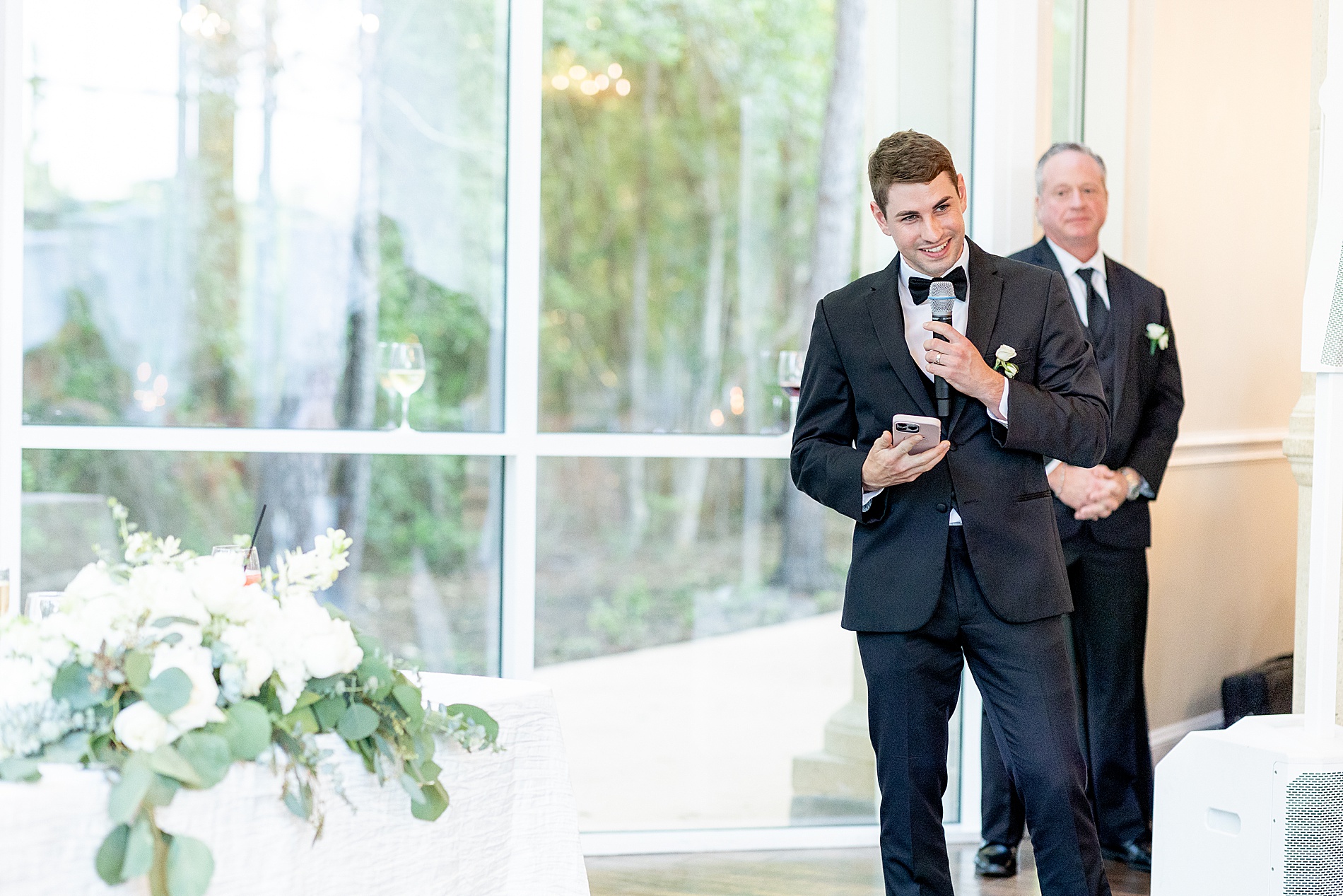 groomsmen speech from Classic Black and White Wedding at Ashton Gardens