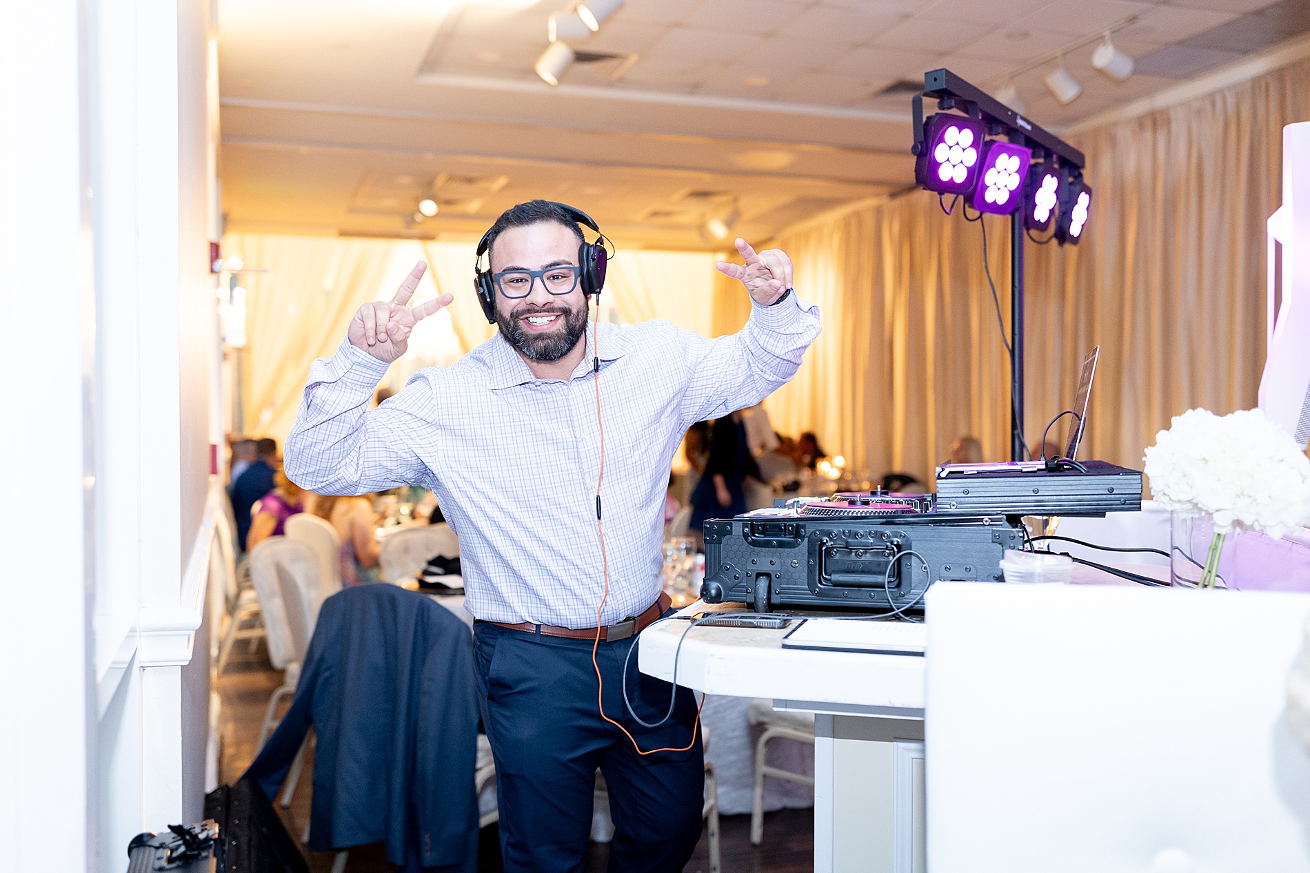 dj at Classic Black and White Wedding at Ashton Gardens