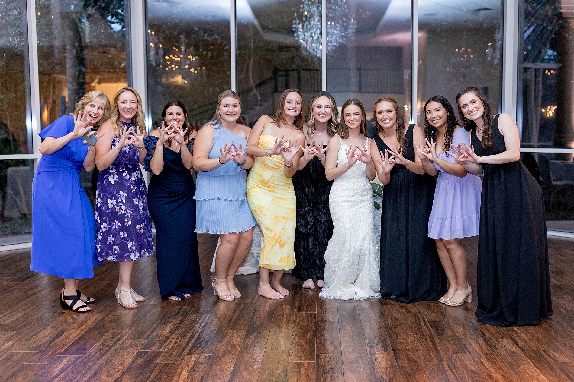 candid wedding reception moments from Classic Black and White Wedding at Ashton Gardens