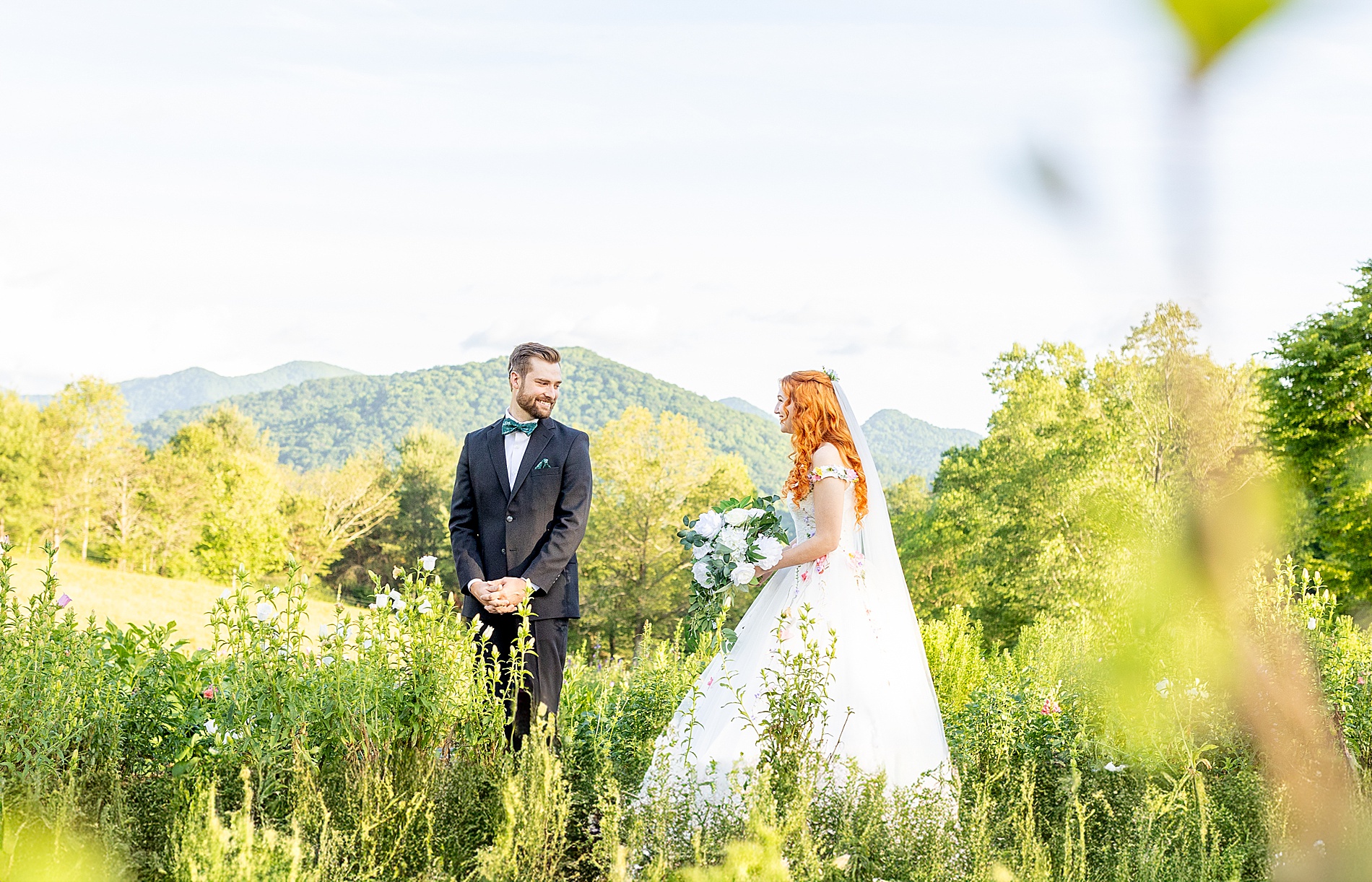 bride and groom first look