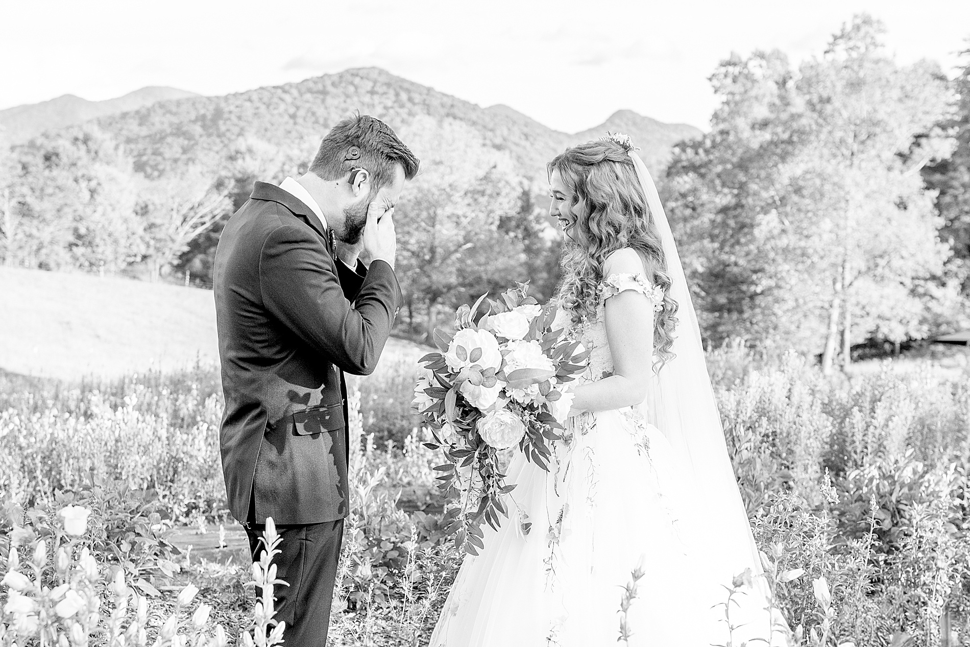 emotional groom during first look