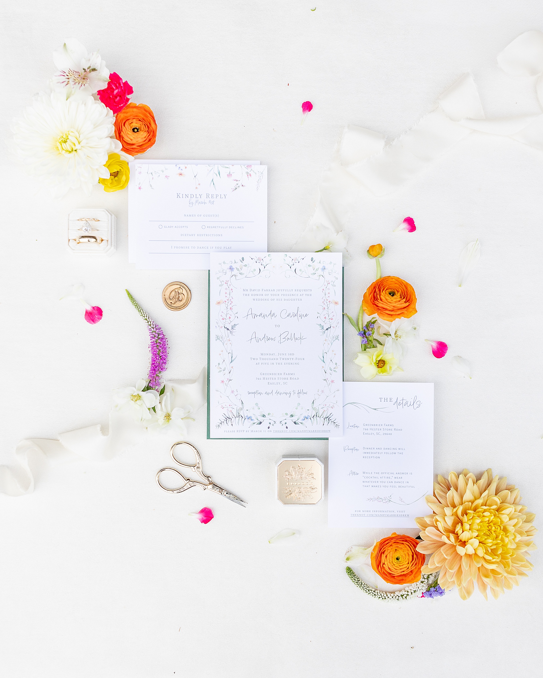 elegant and colorful wedding details