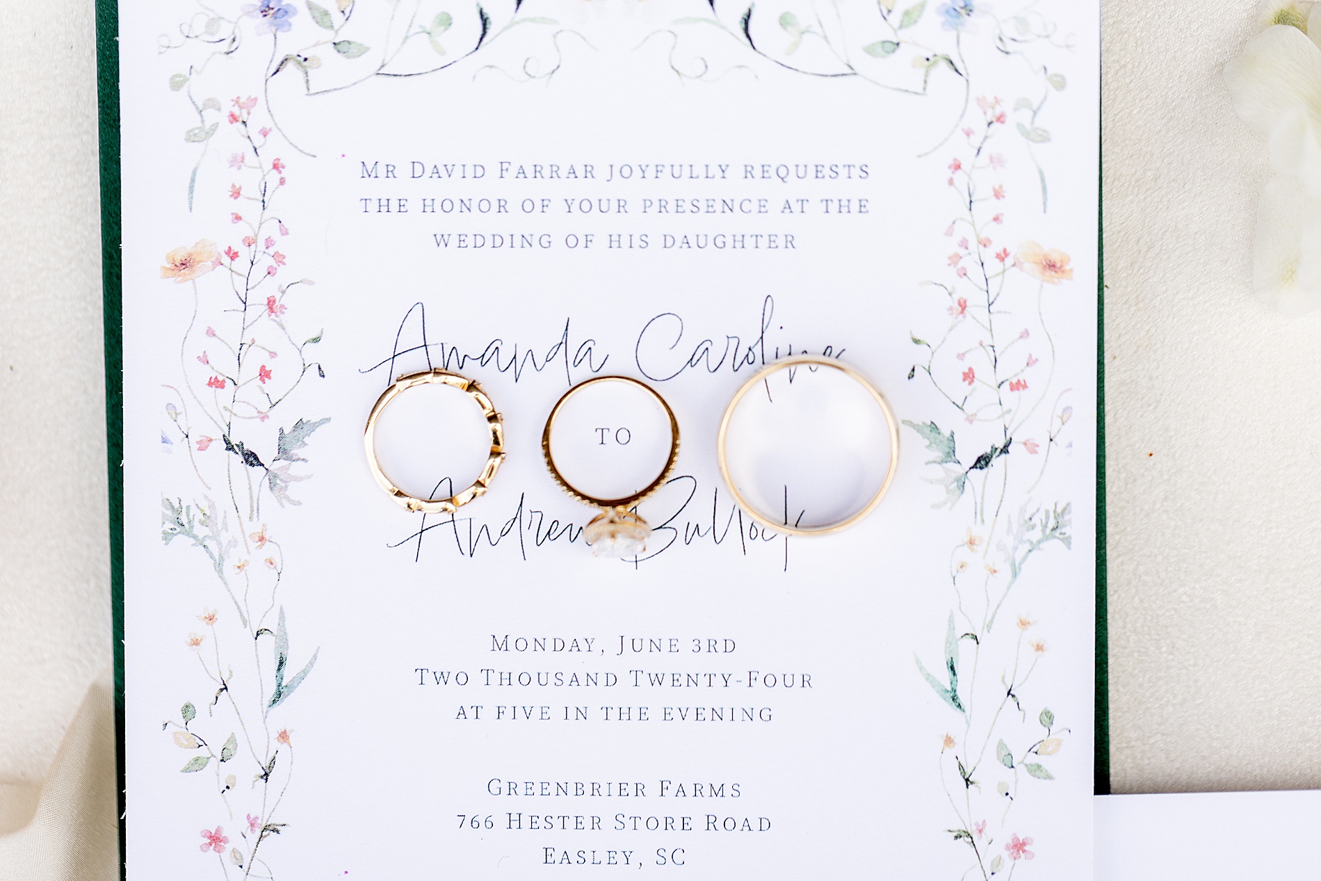 wedding rings on wedding invitation