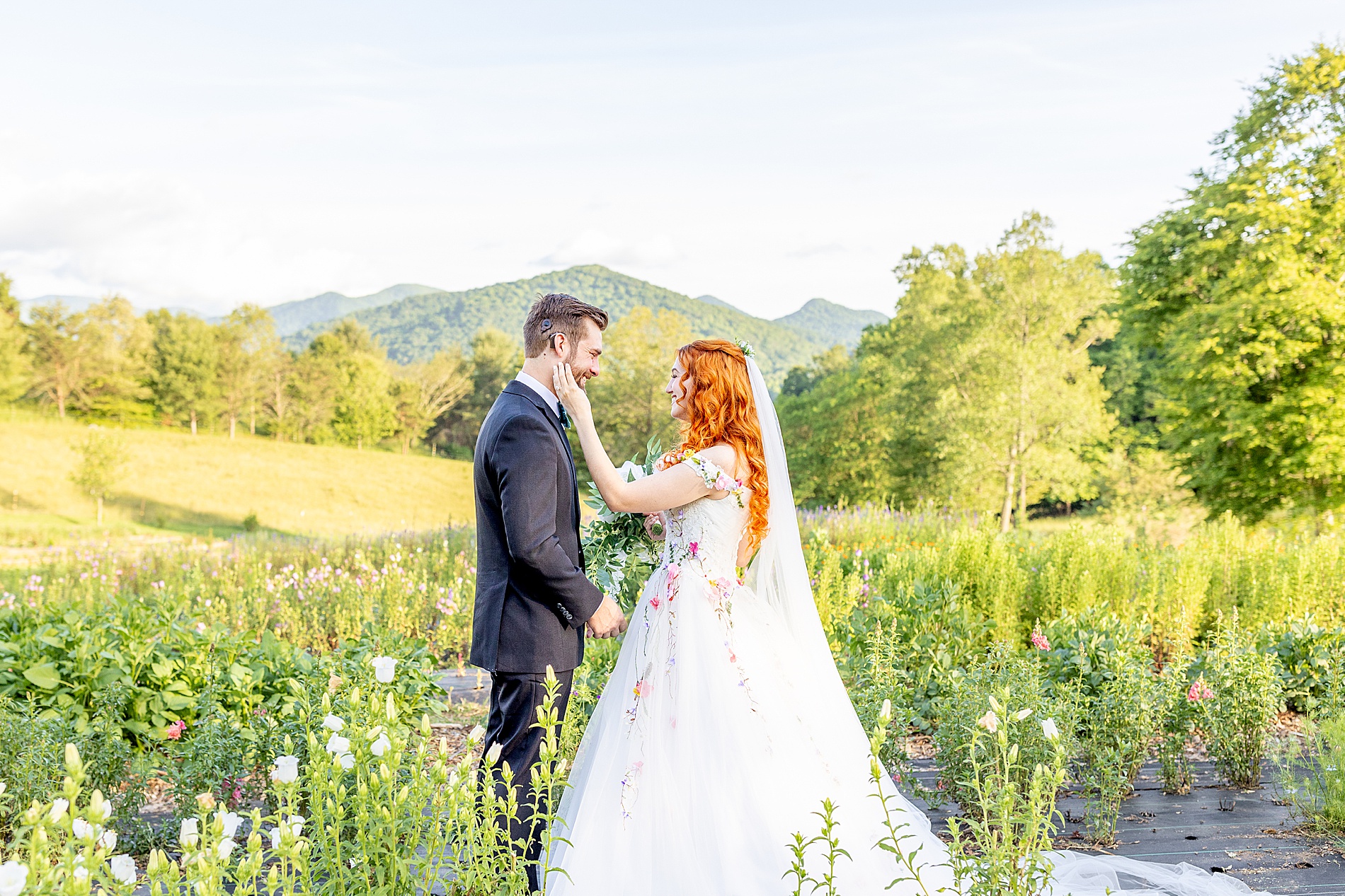 first look portraits in Asheville NC at The Never Ending Flower Farm