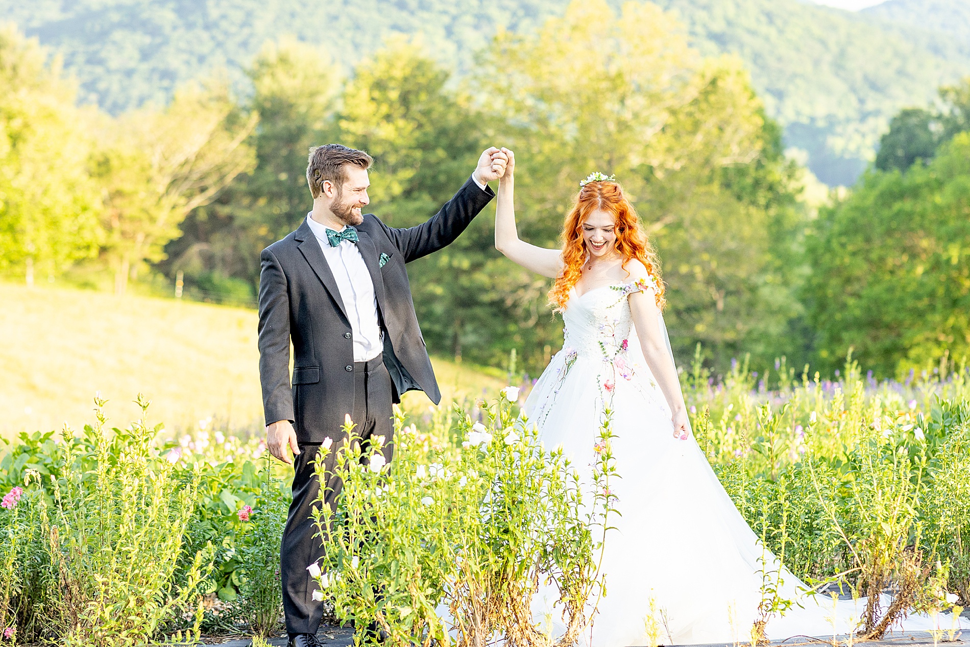 candid wedding portraits in Asheville at The Never Ending Flower Farm