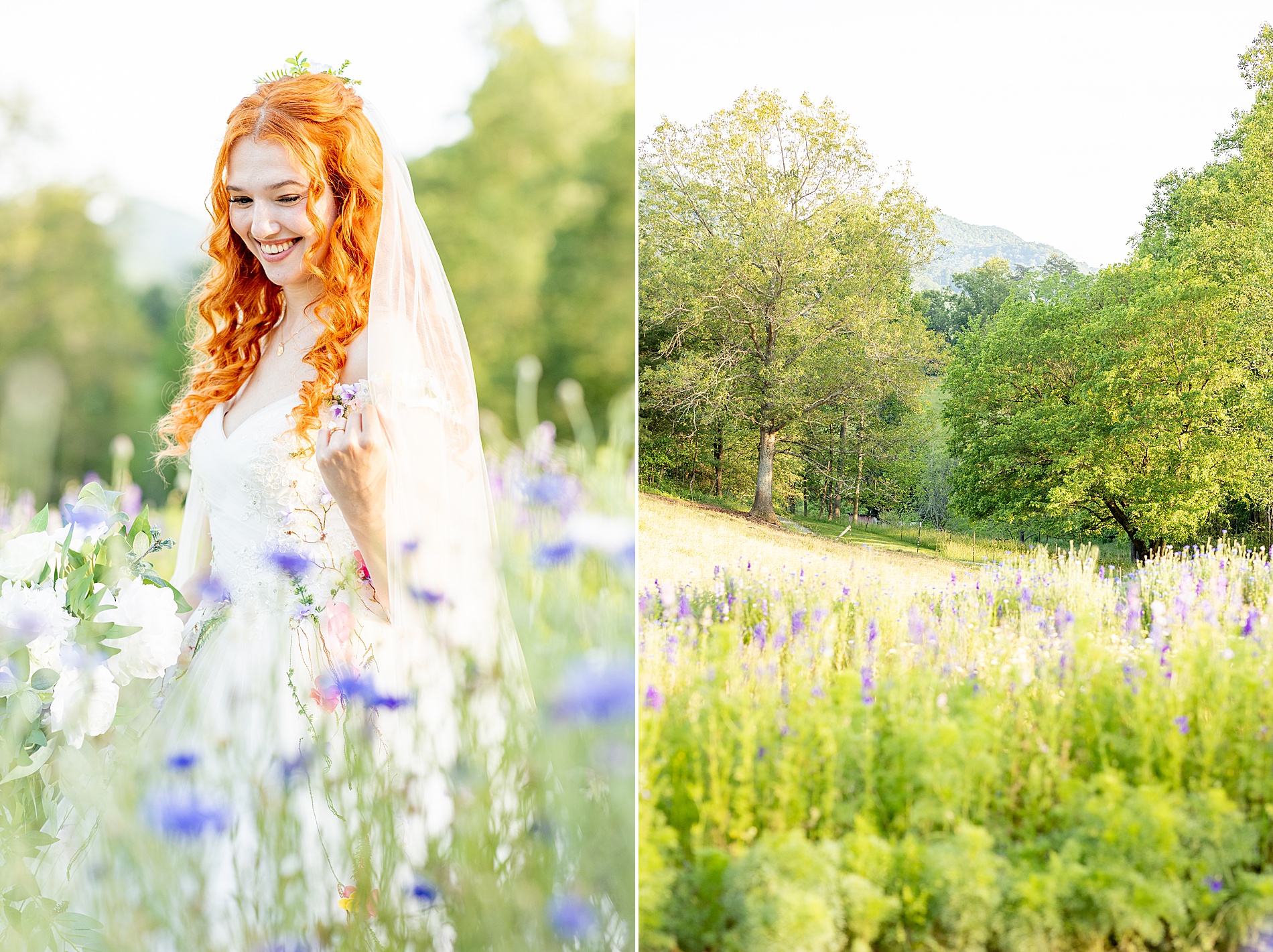 bride in field of tall flowers