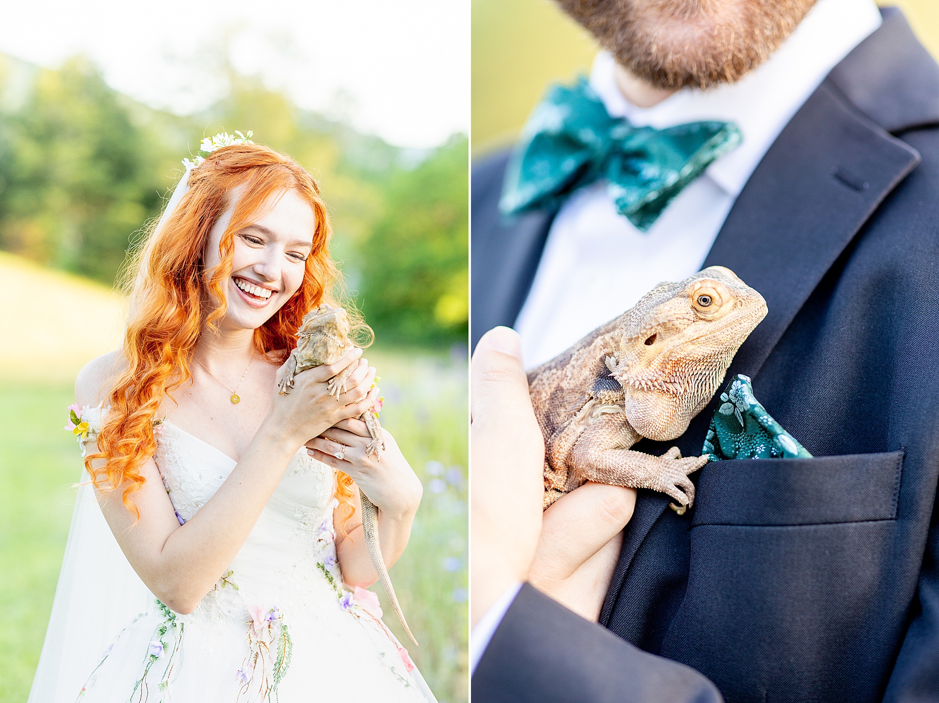 couple with their pet bearded dragon