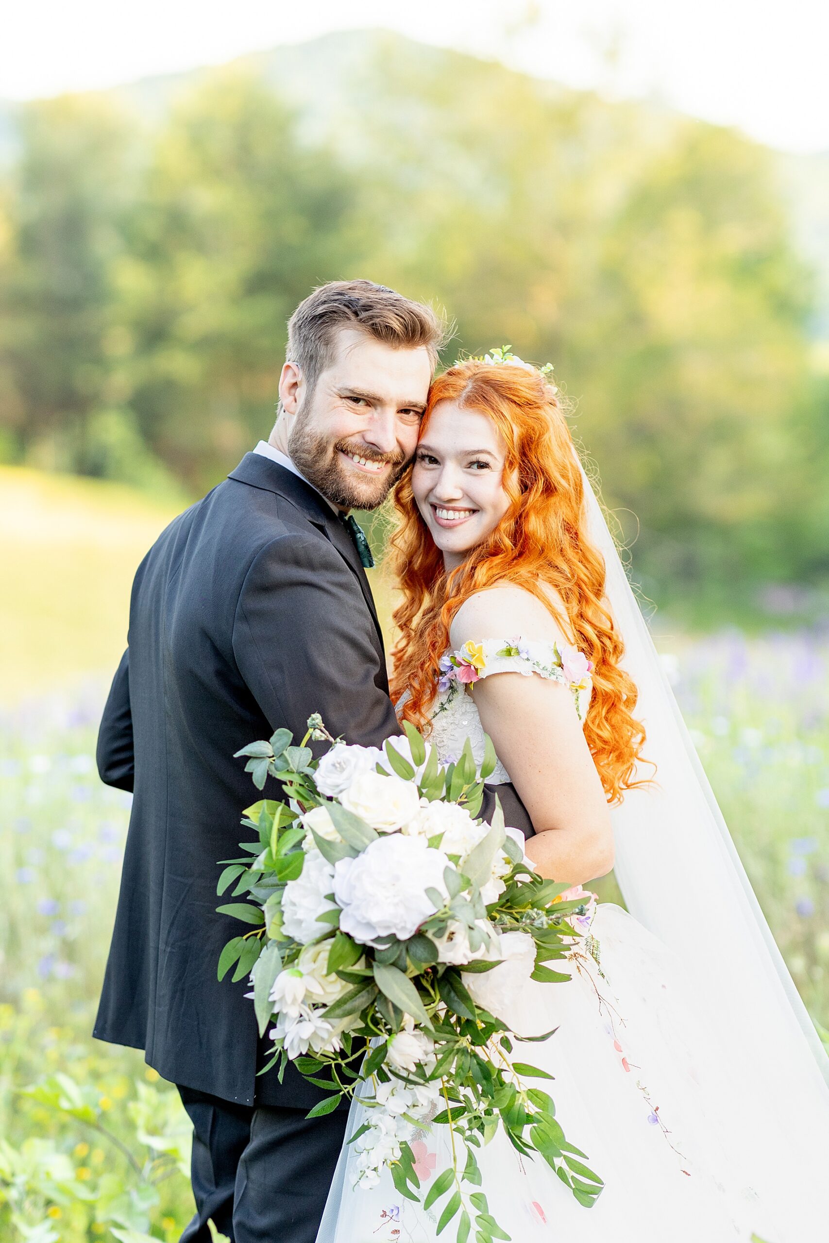 bride and groom photos from Ethereal Wedding in Asheville at The Never Ending Flower Farm