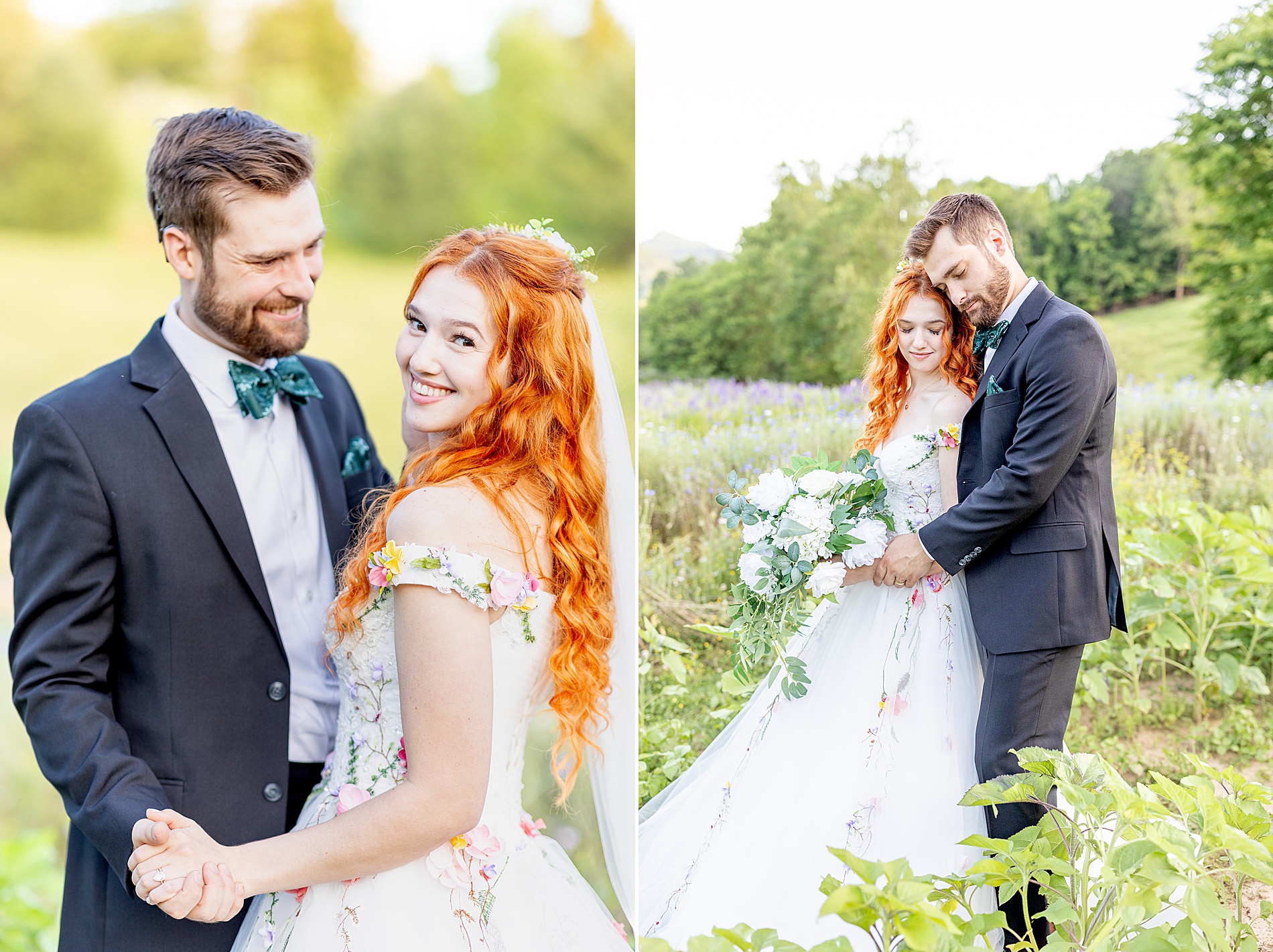 couple in field of flowers