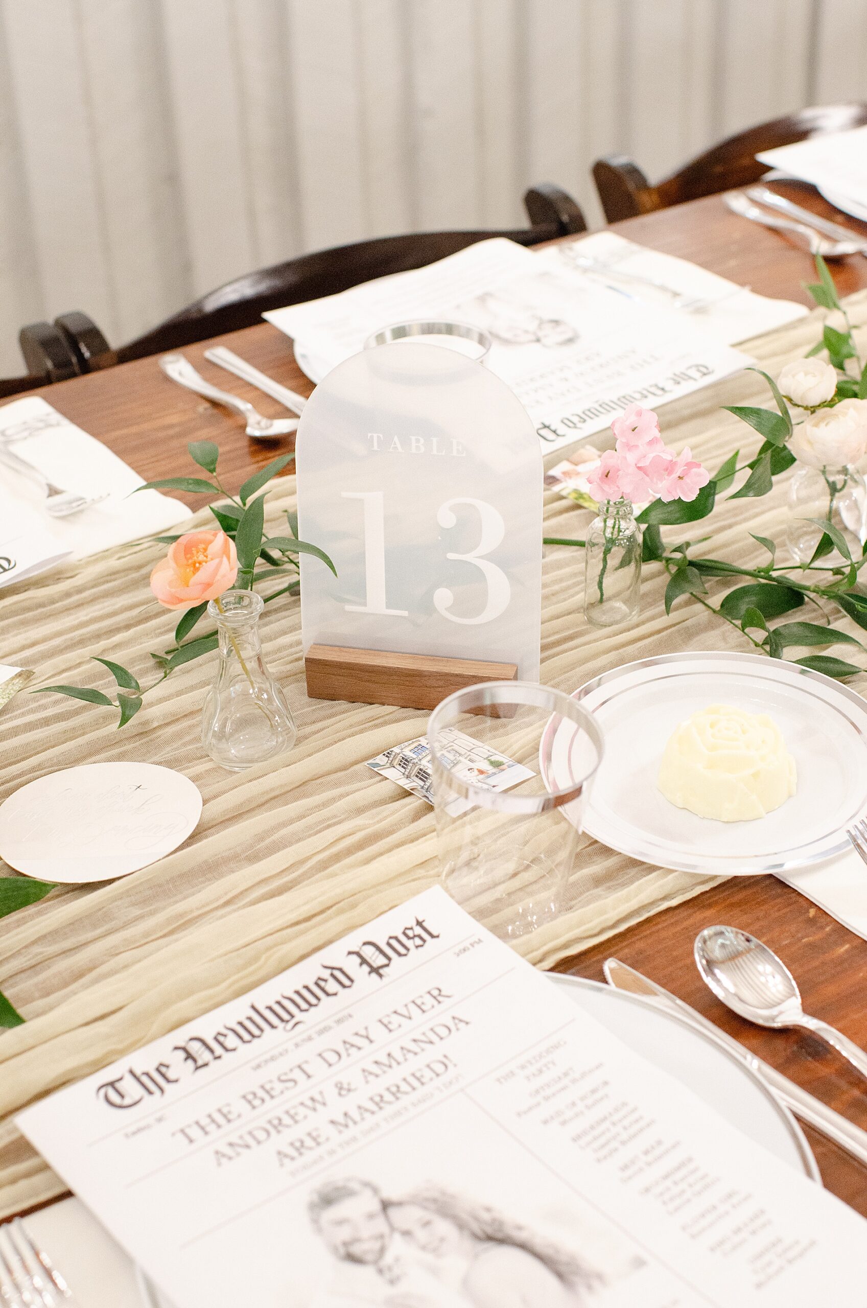 table setting details at wedding reception 