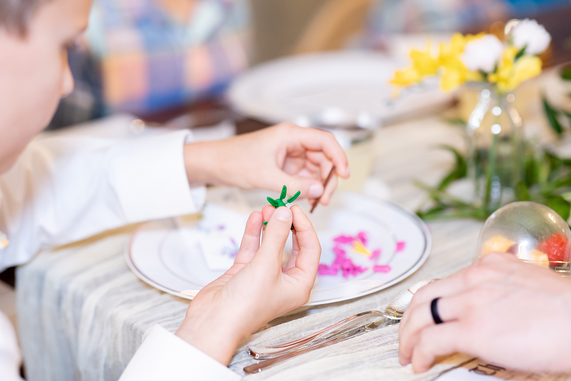 guests put together flower legos