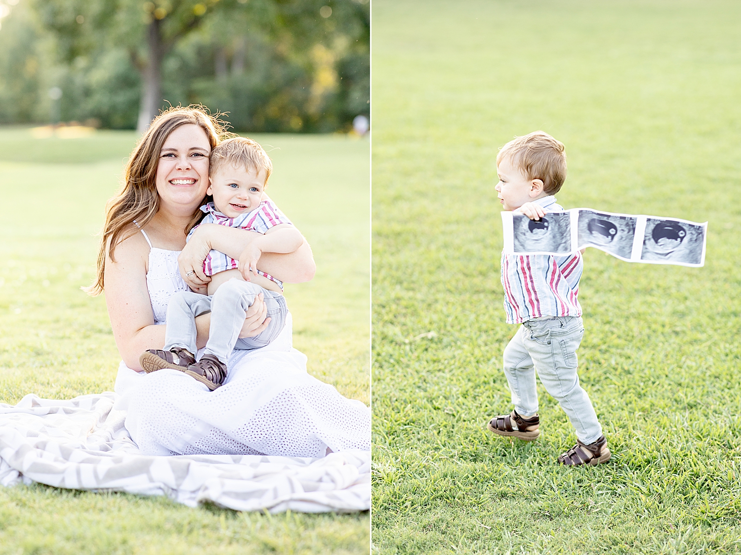 little boy holds ultrasound photo of new baby sibling