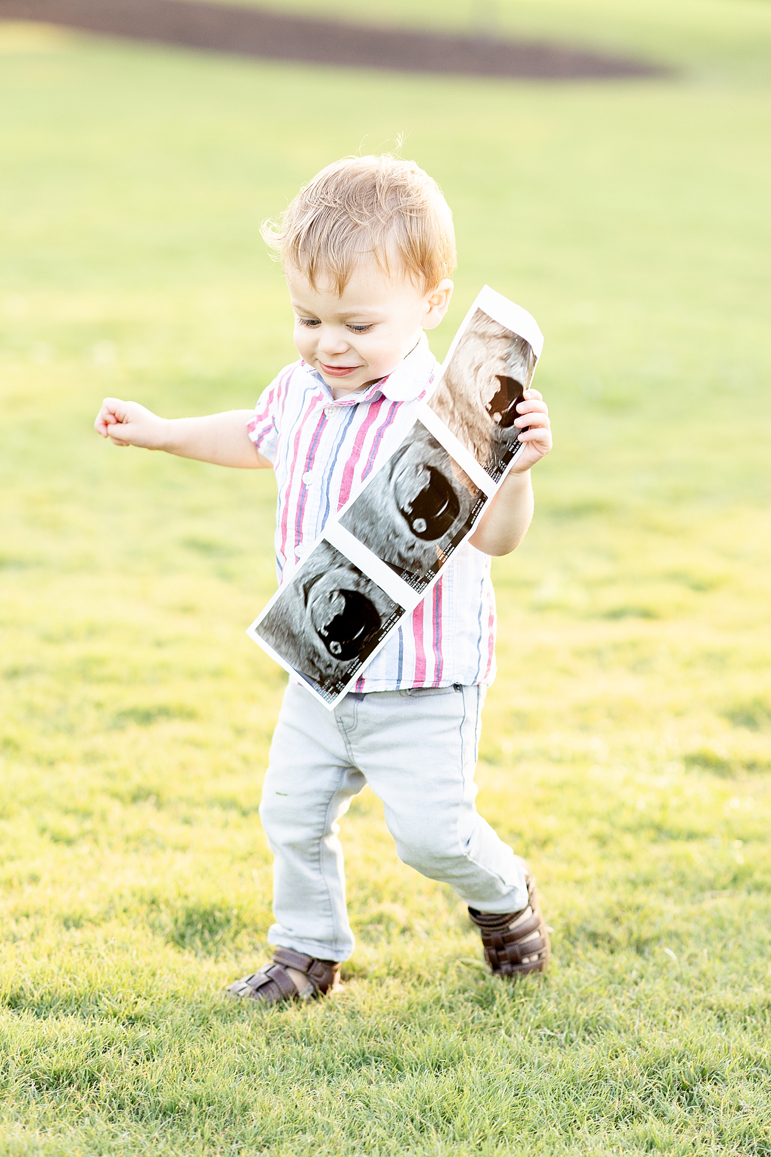 little boy holds ultrasound photo