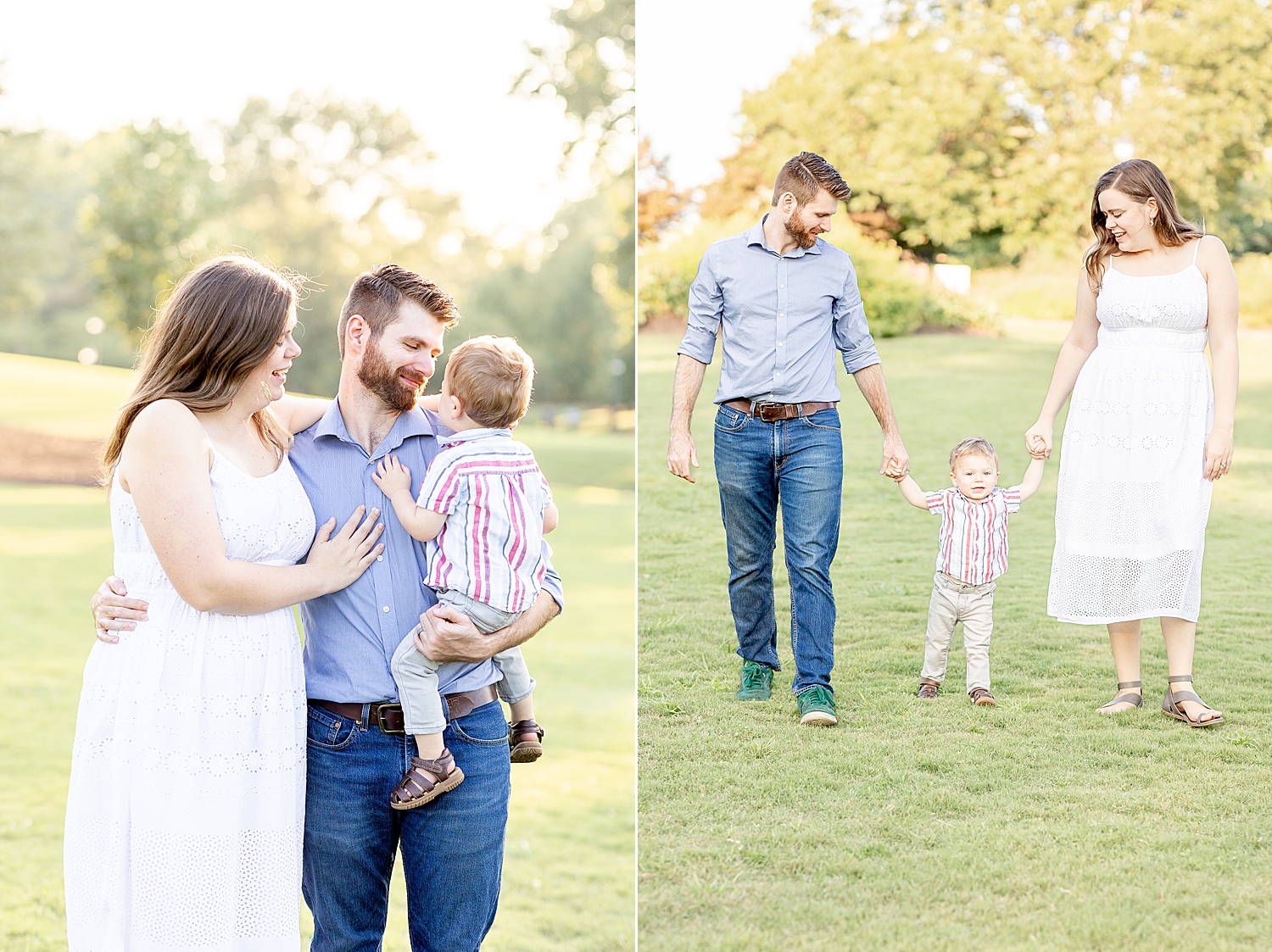 family of three at Legacy Park in Greenville, SC