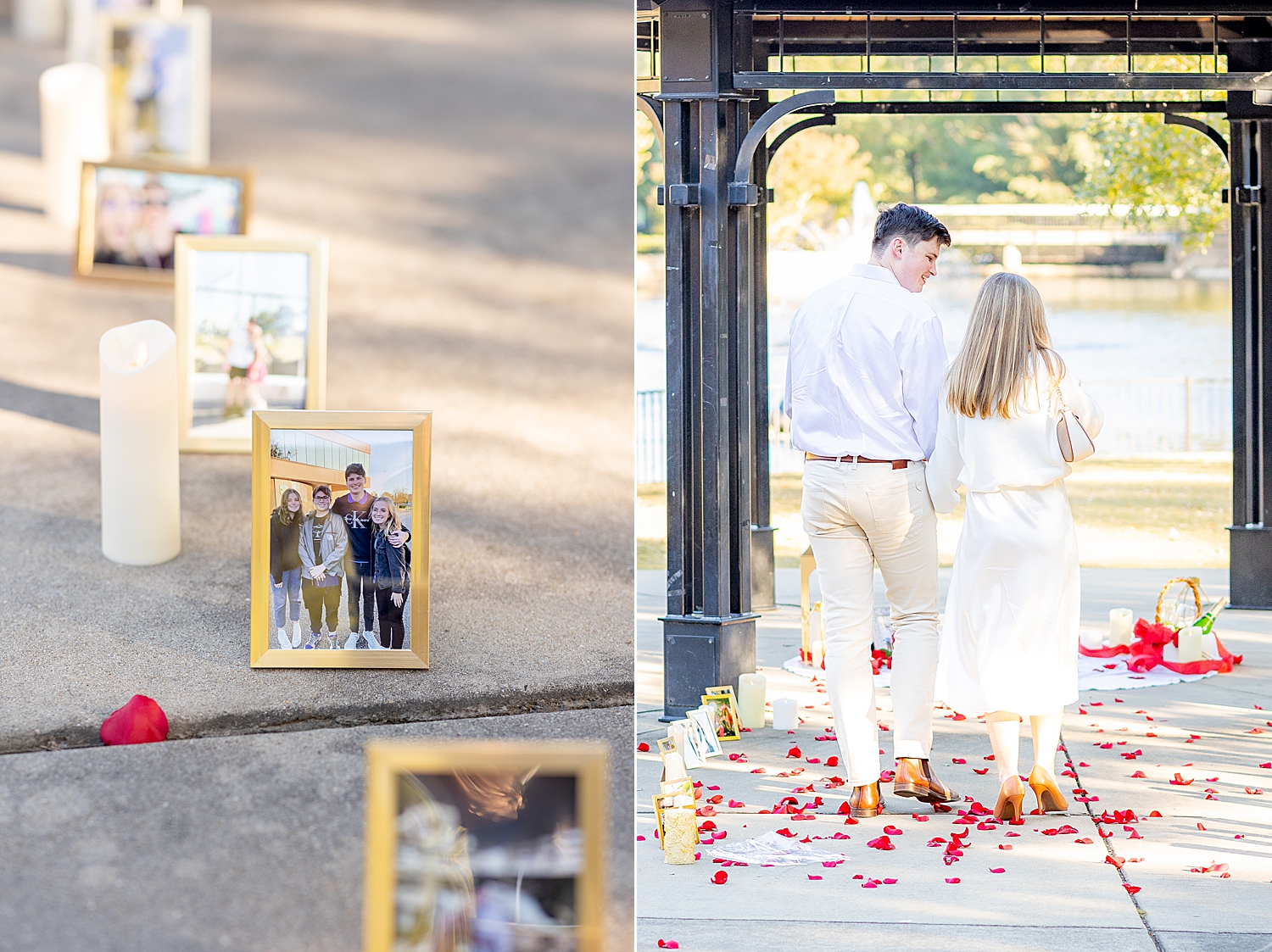 couple walks towards gazebo in Pullen Park by Raleigh, NC Photographer, Sarah Claire