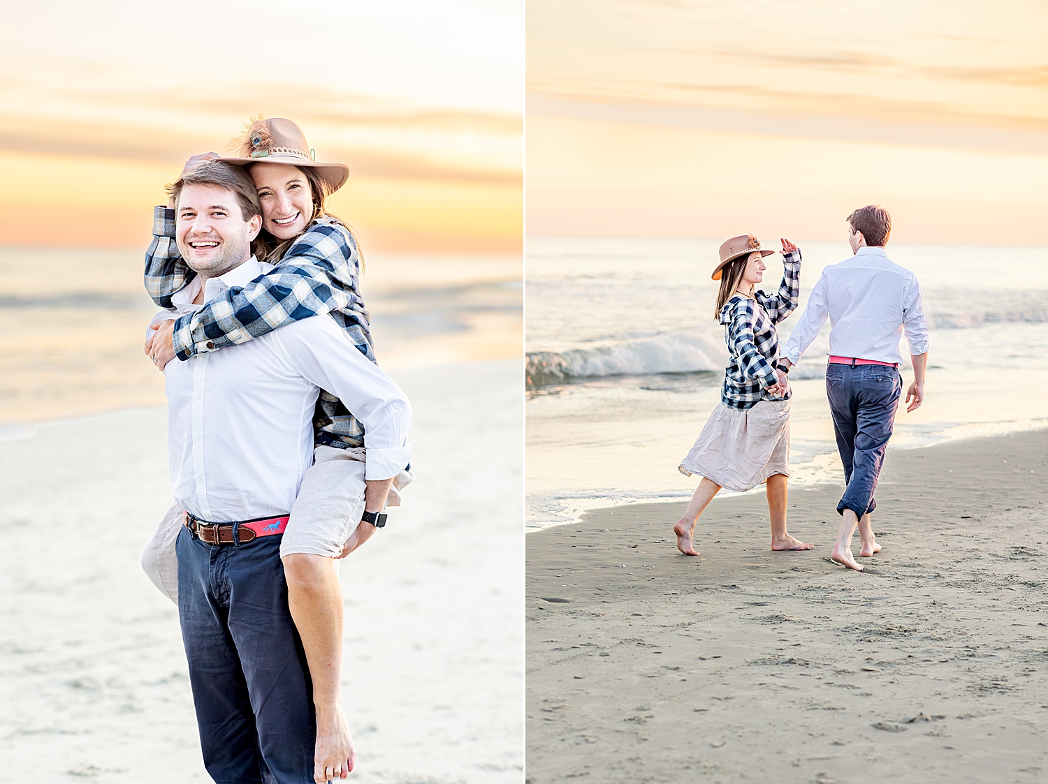 couple on the beach during Romantic Engagement Session at Folly Beach  