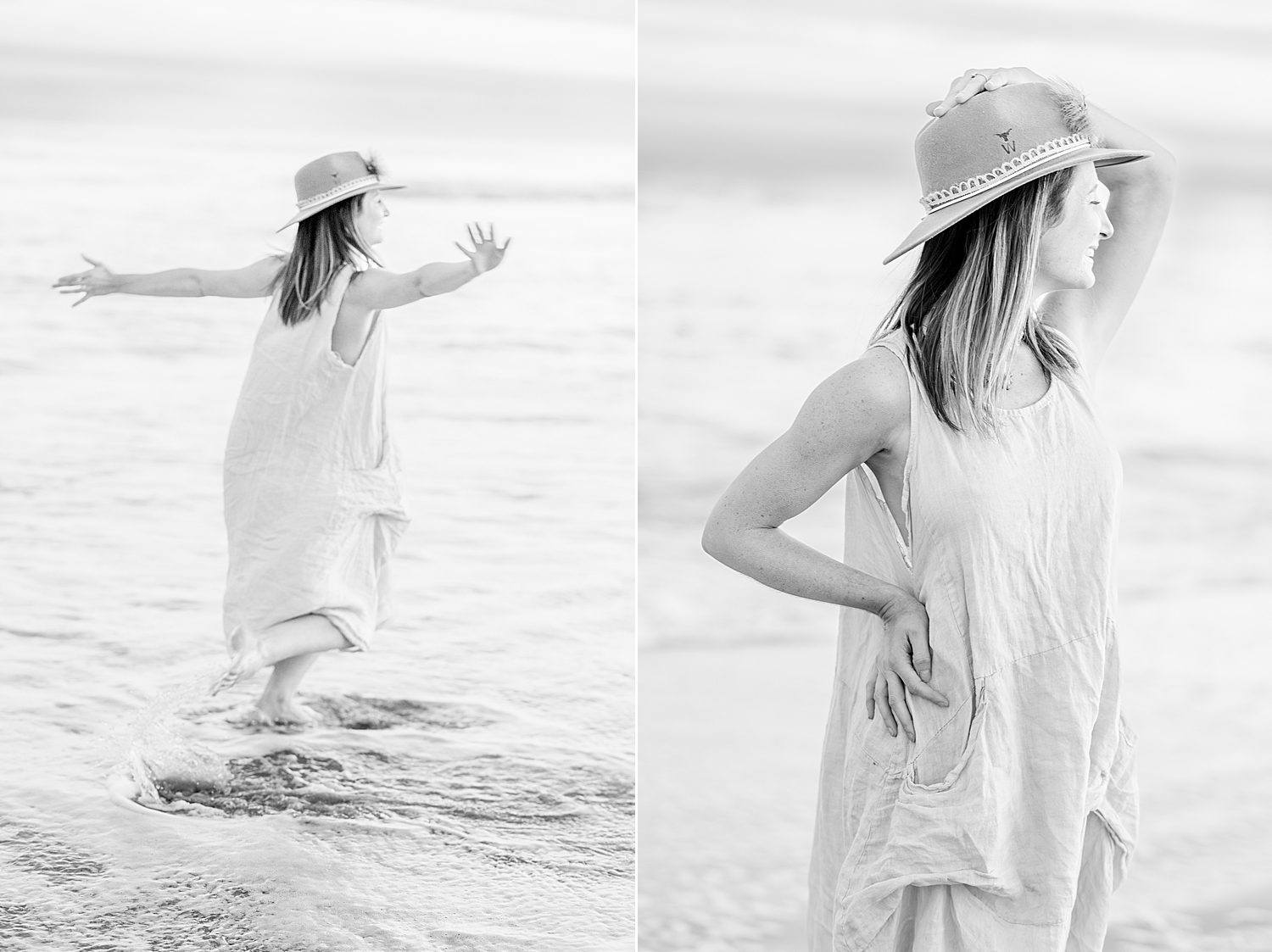 woman walks along shoreline in Folly Beach