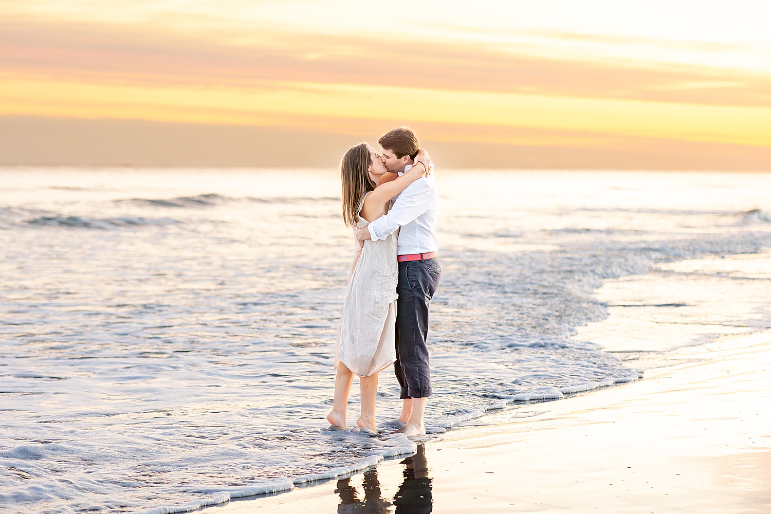 Sunset beach engagement at Folly Beach