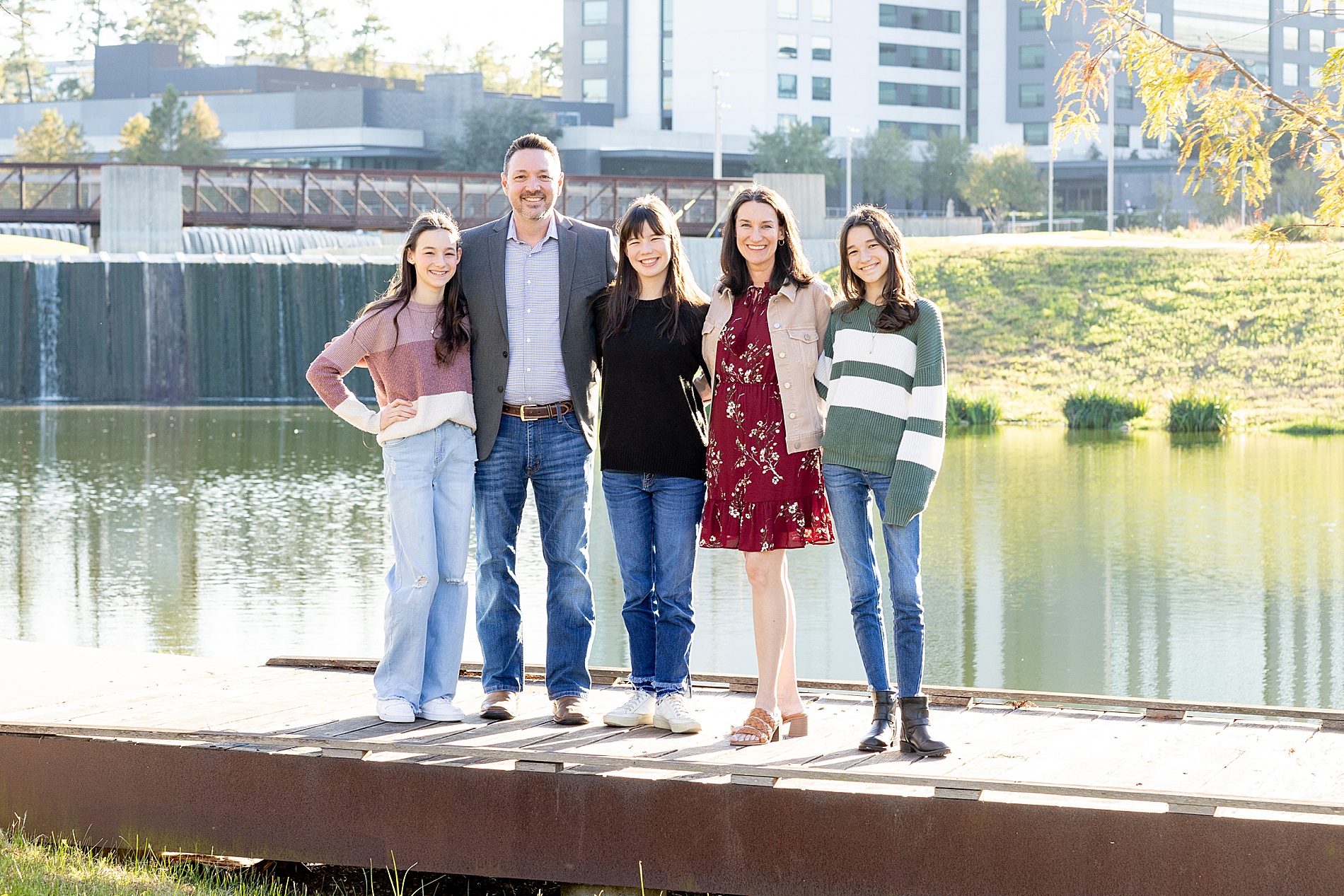 family of five during Texas Family Session at City Place in The Woodlands