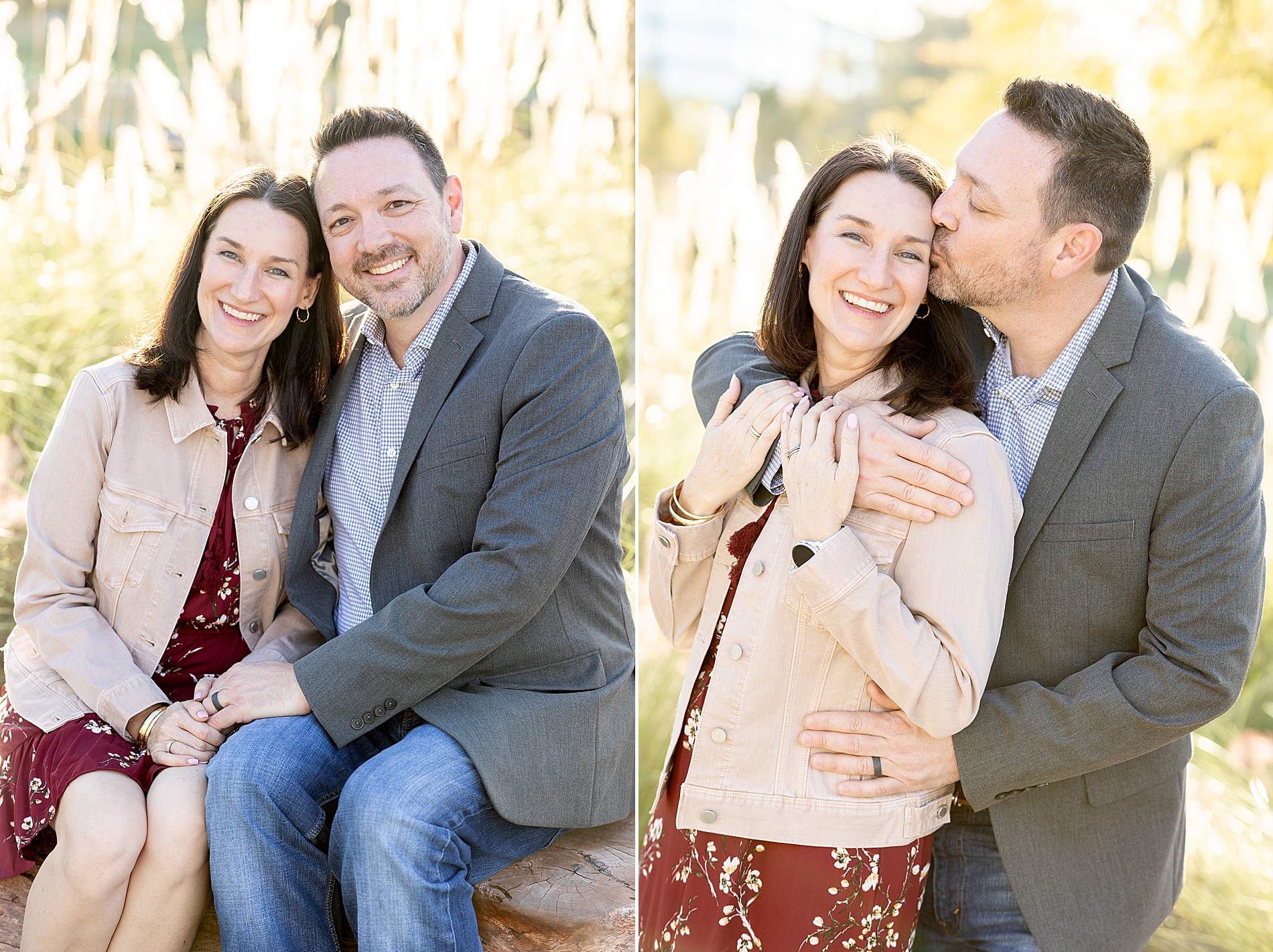 husband and wife hug during family photo session