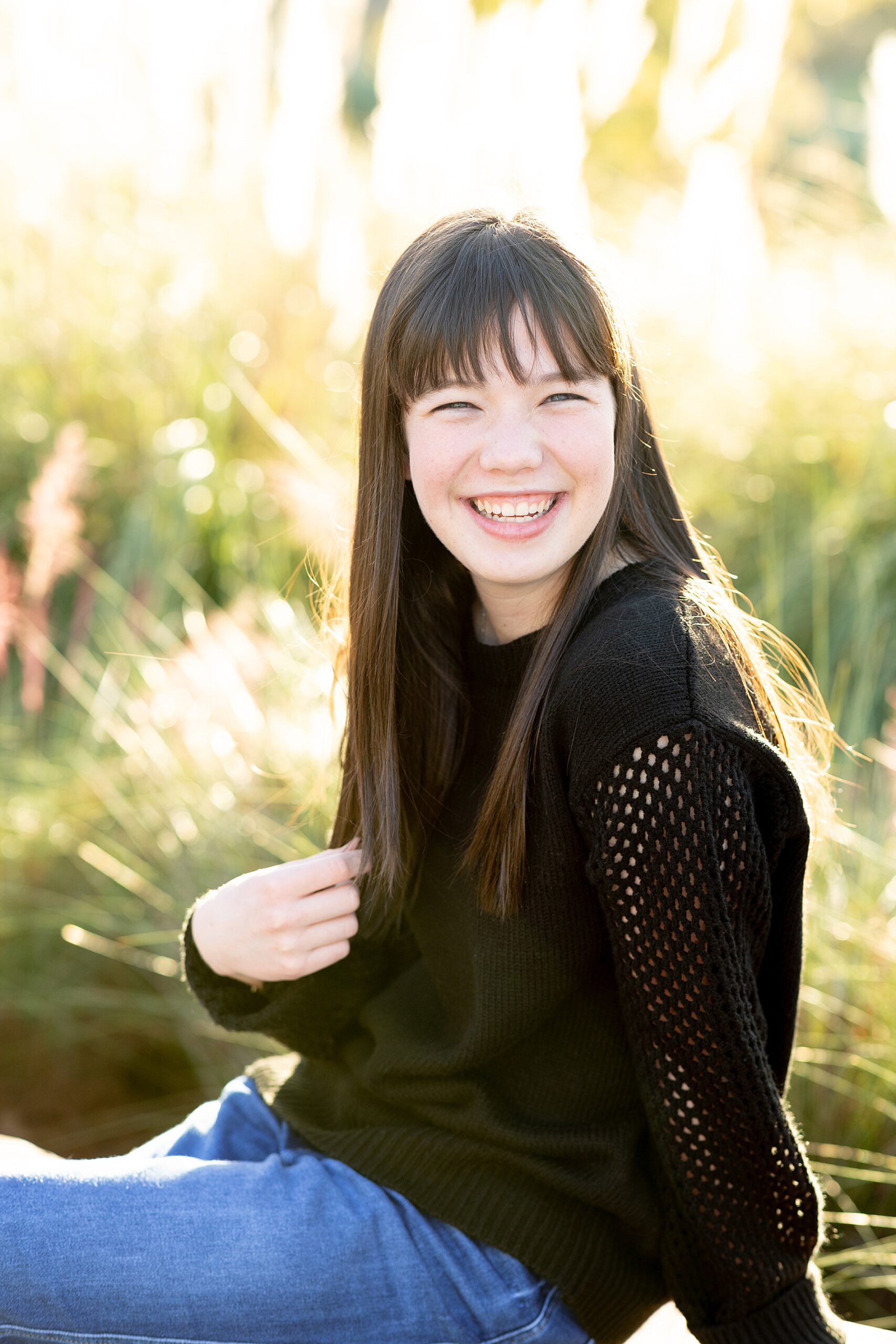 young girl in black sweater during Texas family session