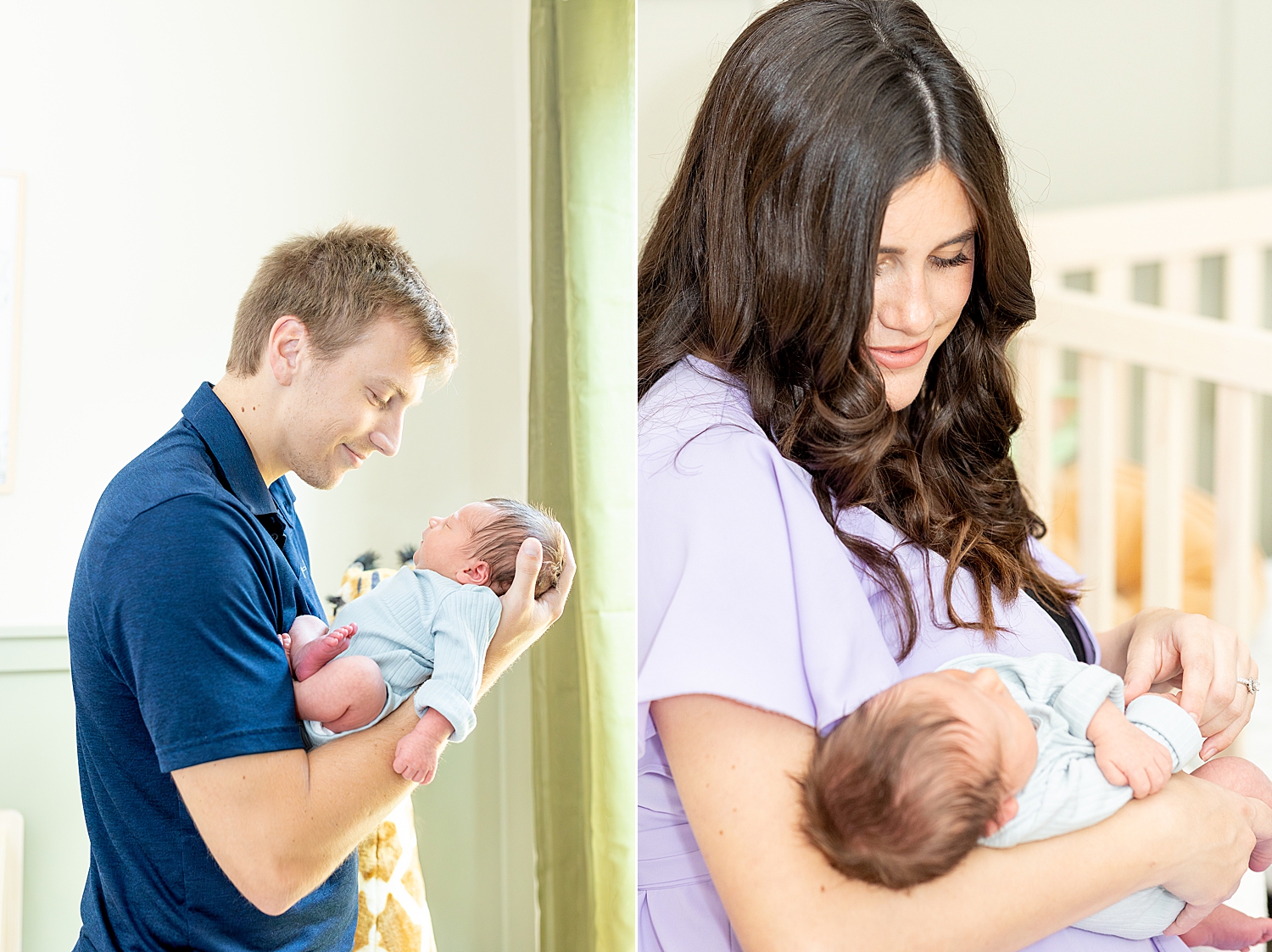 parents look down at newborn in arms