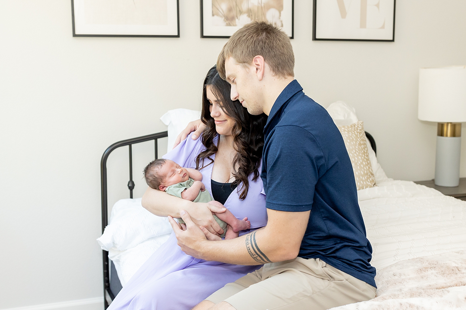 new family of three during Tender In-Home Newborn Session