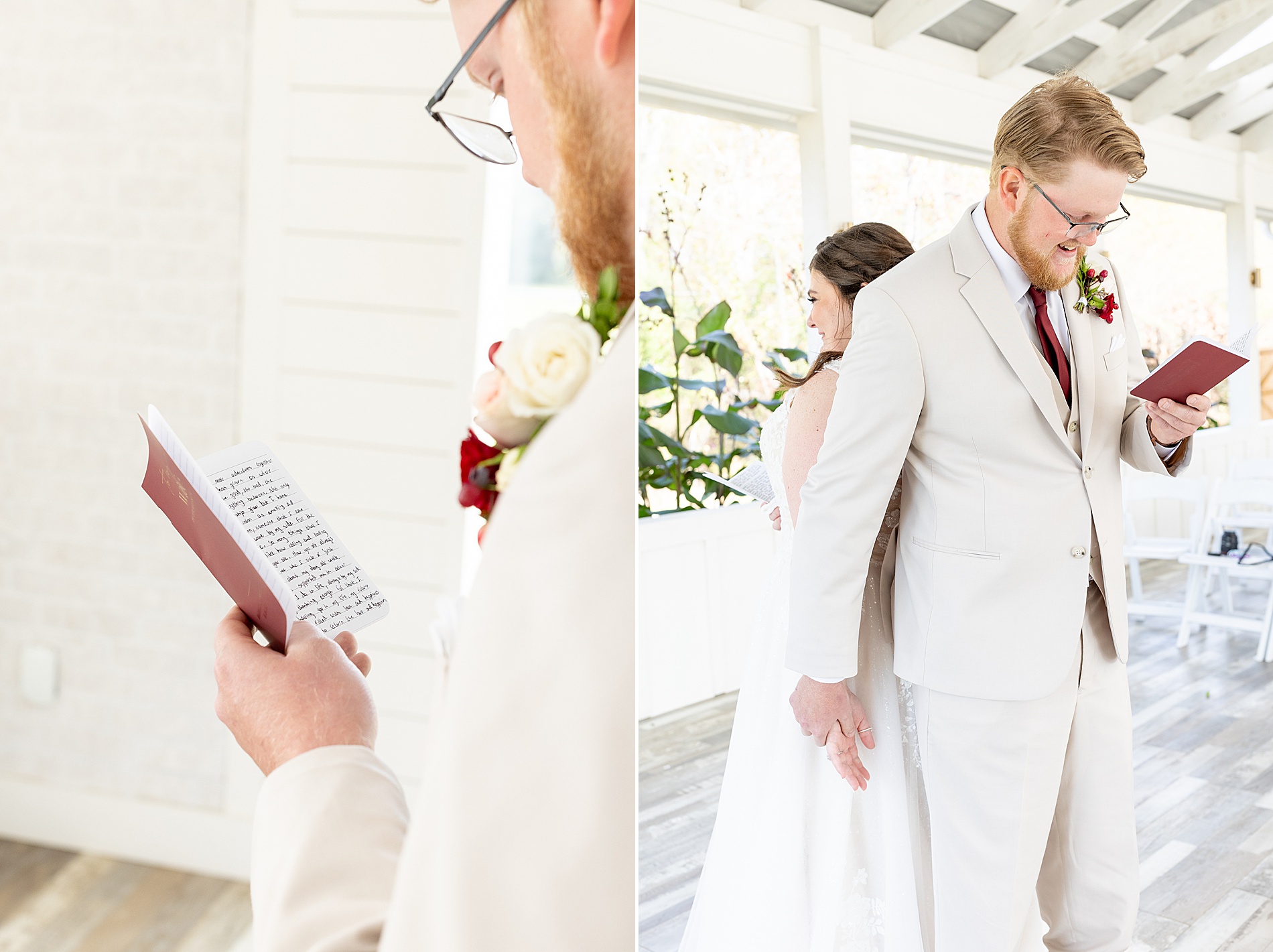 groom reads personal vows to bride